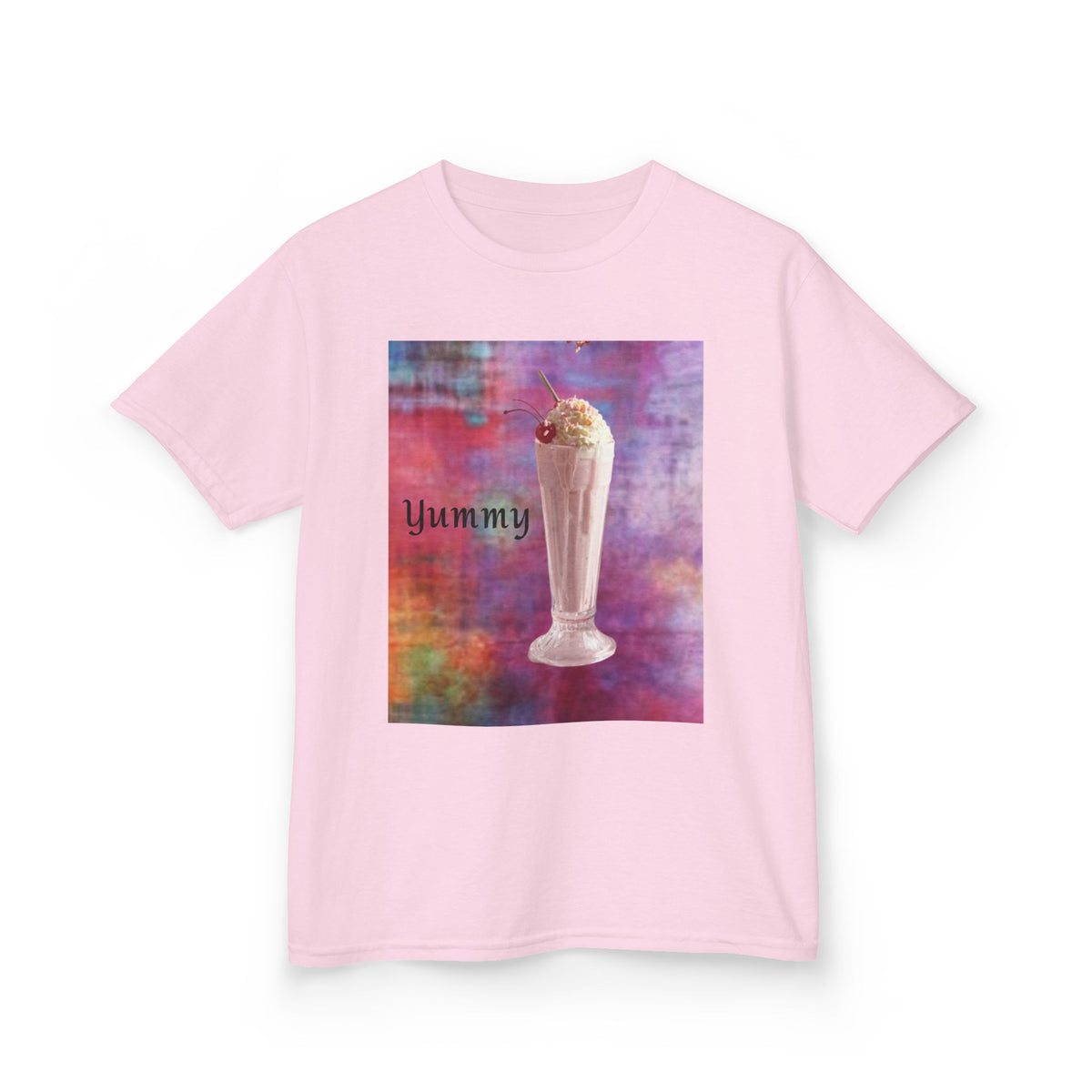 Kids T-shirt — Yummy Strawberry Shake ~ Colorful Abstract Watercolor Square Art