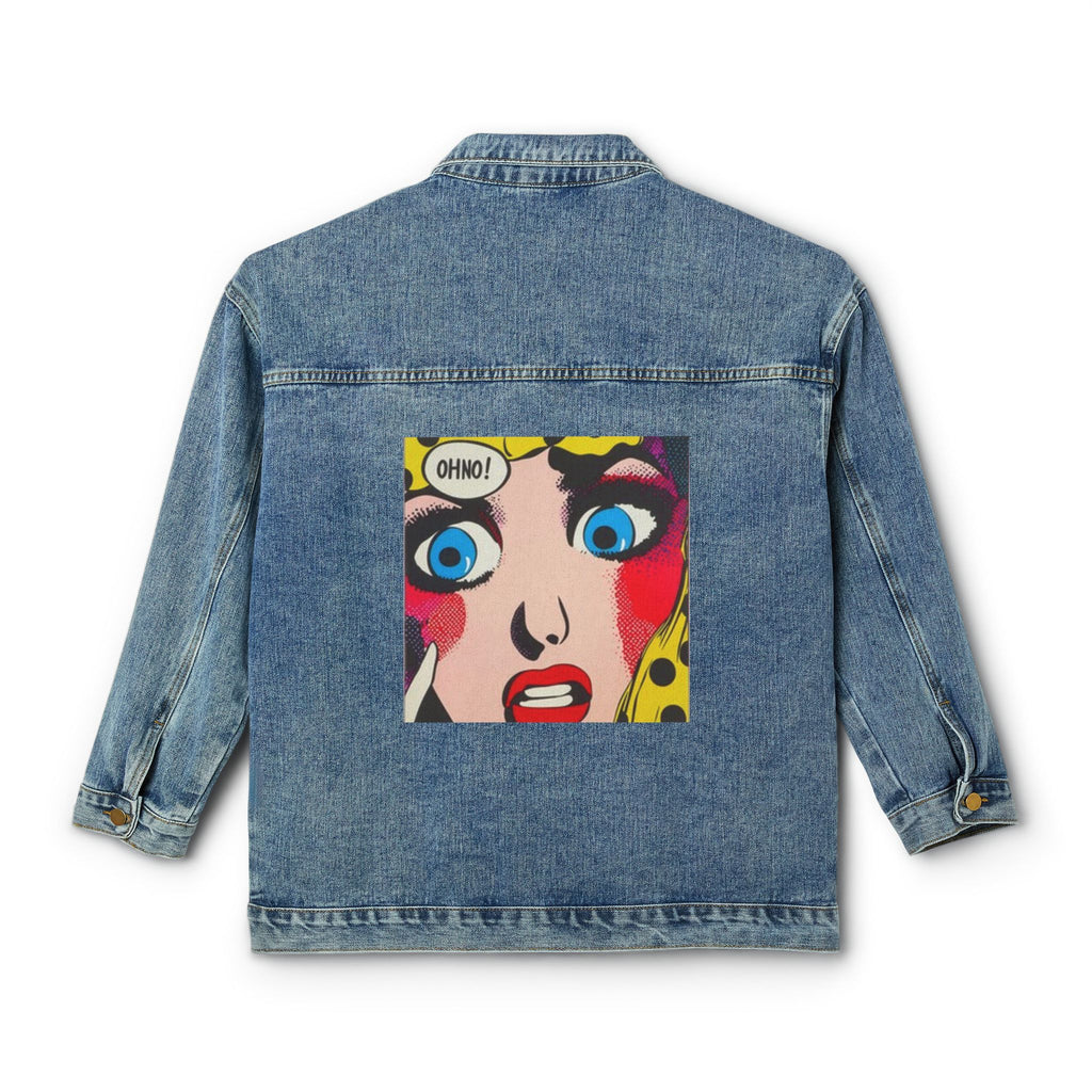 Denim Jacket — Pop Art 'Oh No!' Back Patch, Retro Comic Style Women's Jacket