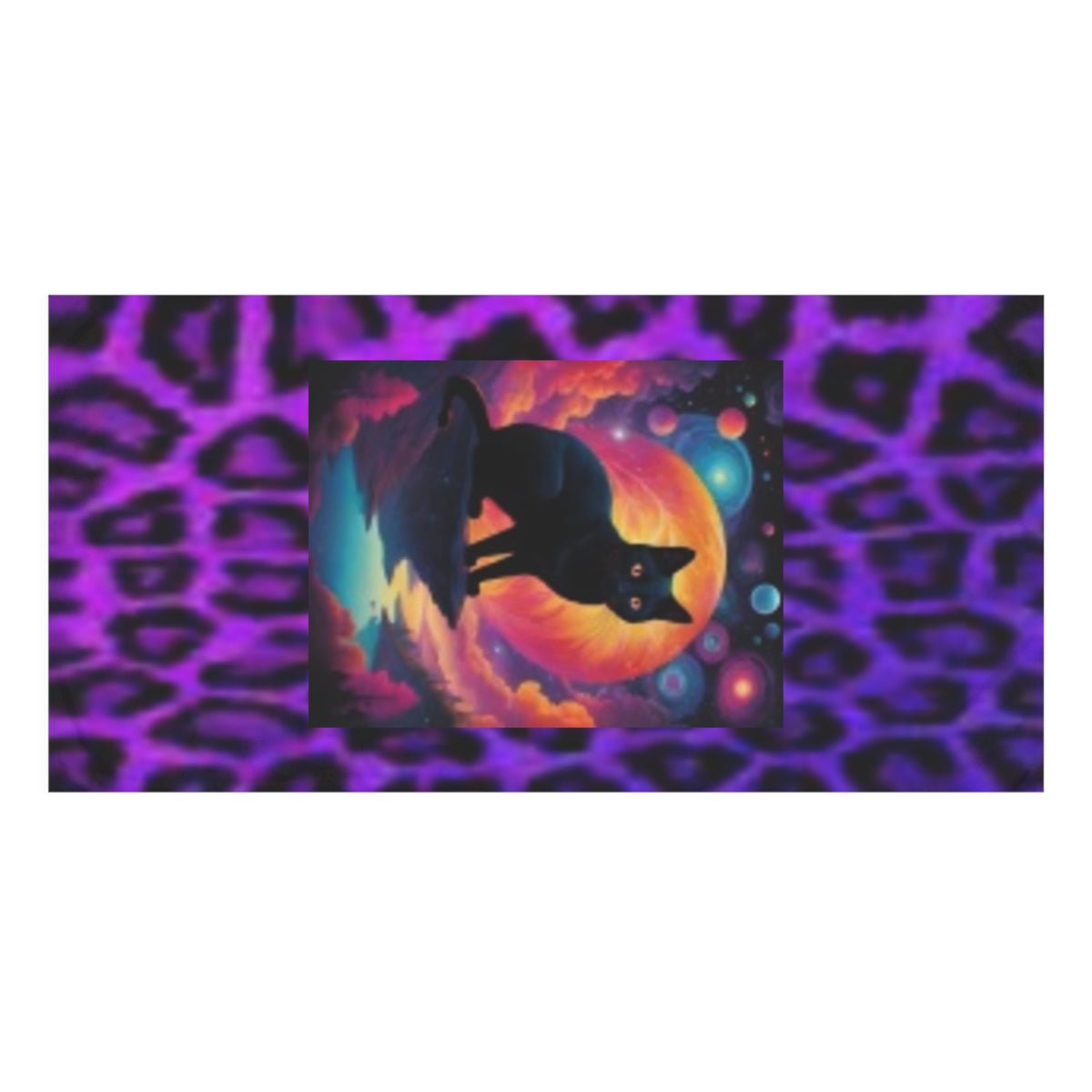 Mystic Black Cat Beach Towel — Purple Leopard Print