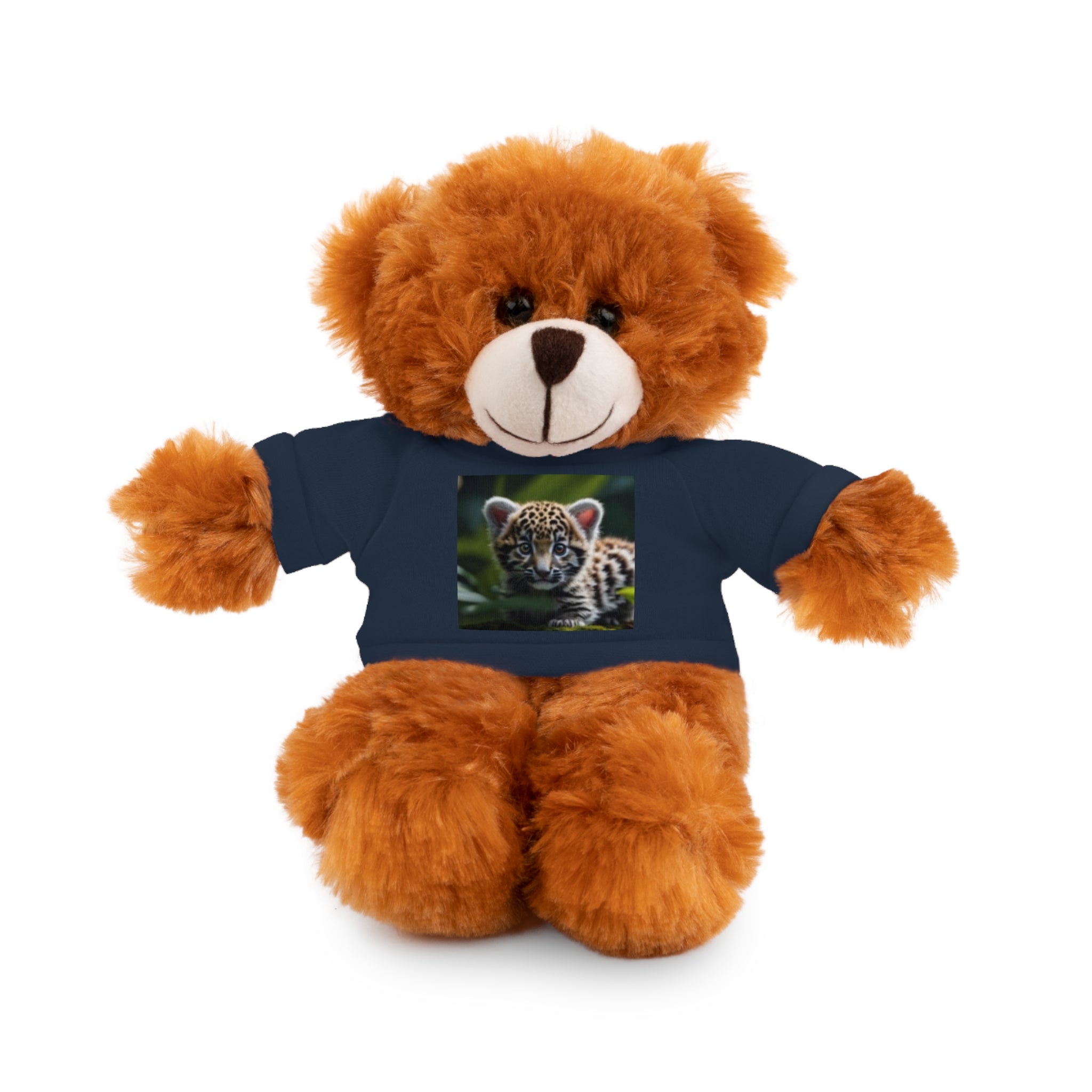 Plush Teddy Bear with Leopard Cub Tee — Cute Animal Gift for Kids & Wildlife Lovers