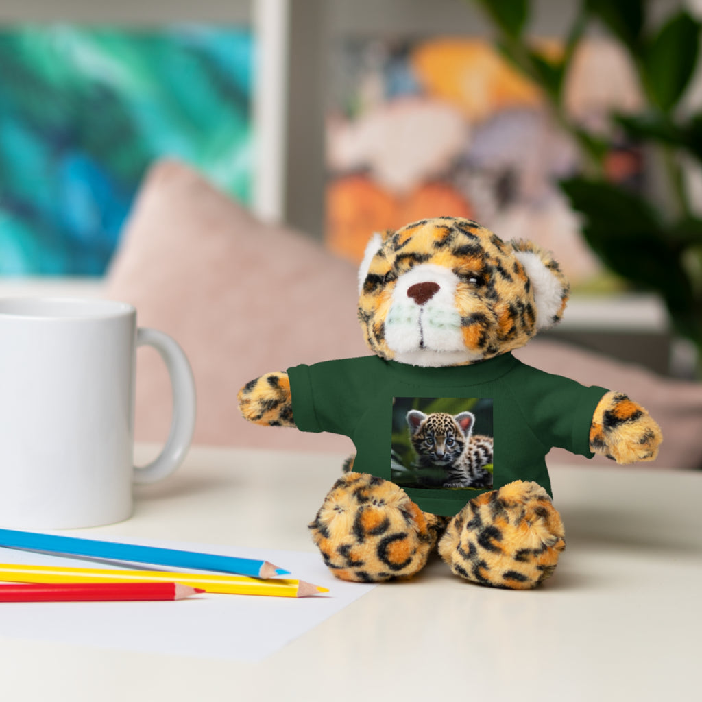 Plush Teddy Bear with Leopard Cub Tee — Cute Animal Gift for Kids & Wildlife Lovers
