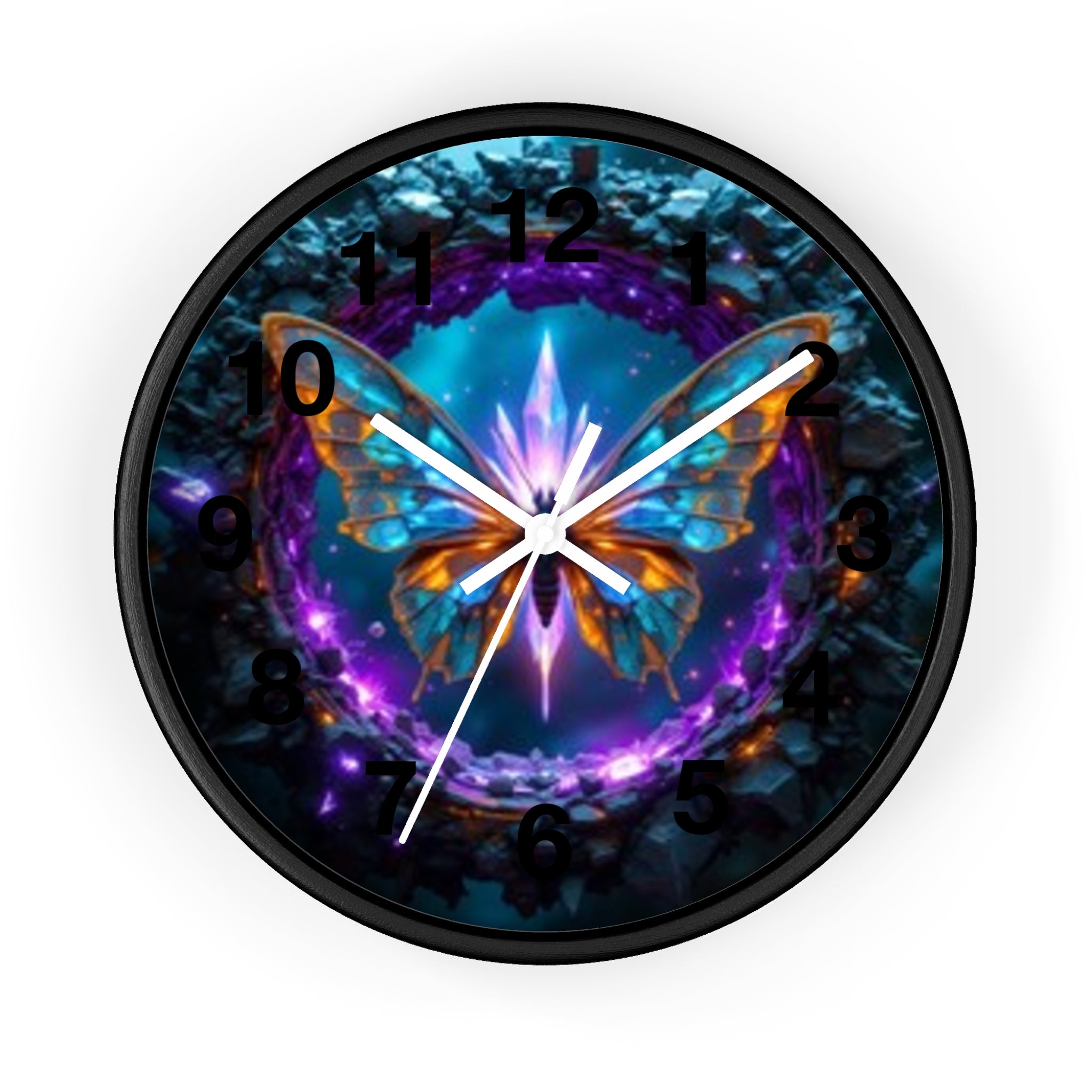 Mystic Butterfly Wall Clock — Neon Fantasy Home Decor