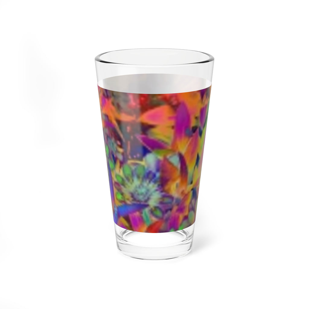 16oz Floral Psychedelic Mixing Glass — Colorful Flower Cocktail & Bar Glass