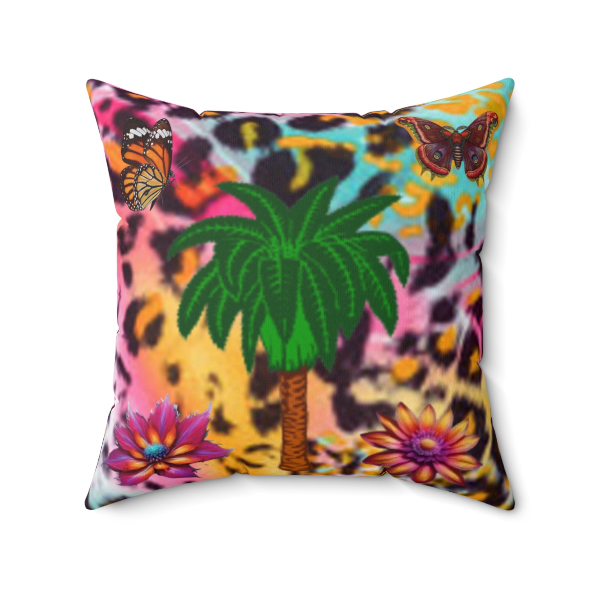 Chestire Cat Colorful Leopard Print Throw Pillow — Vibrant Animal Print Decorative Pillow