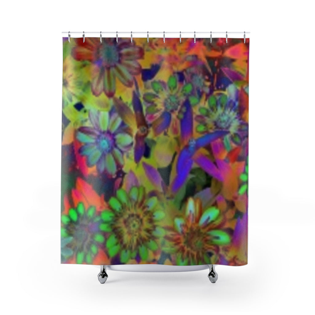Floral Psychedelic Shower Curtain — Vibrant Boho Flower Bathroom Decor