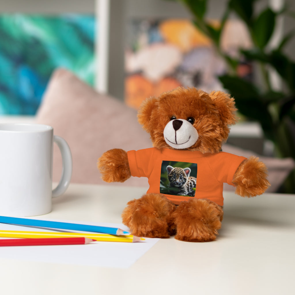 Plush Teddy Bear with Leopard Cub Tee — Cute Animal Gift for Kids & Wildlife Lovers