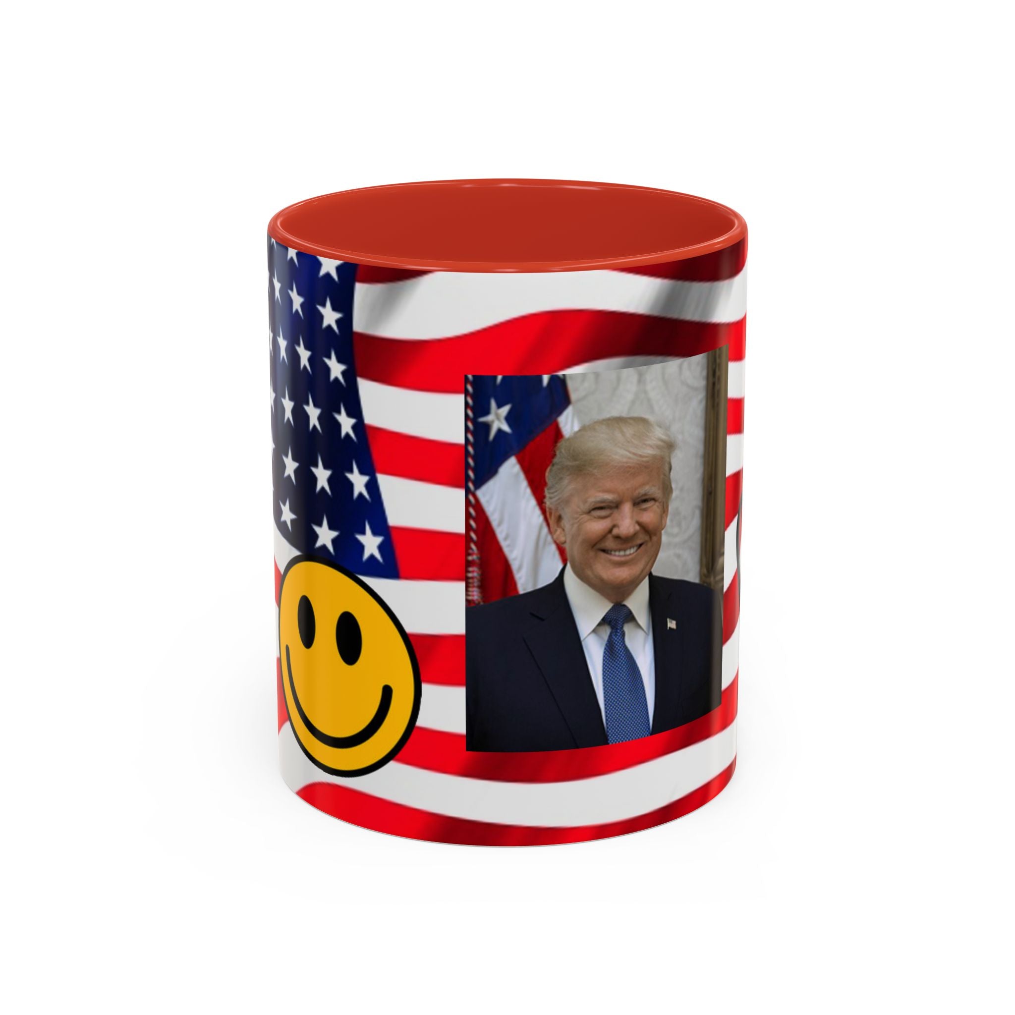 Mug à café patriotique du président TRUMP — Drapeau américain, signe de la paix et sourire