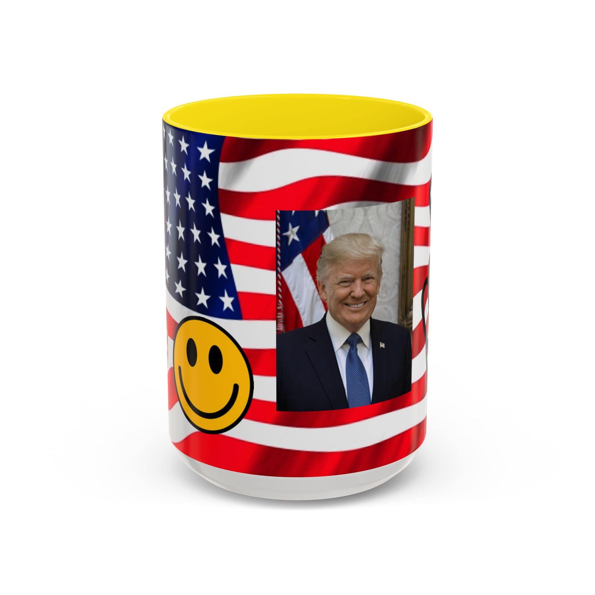 Mug à café patriotique du président TRUMP — Drapeau américain, signe de la paix et sourire