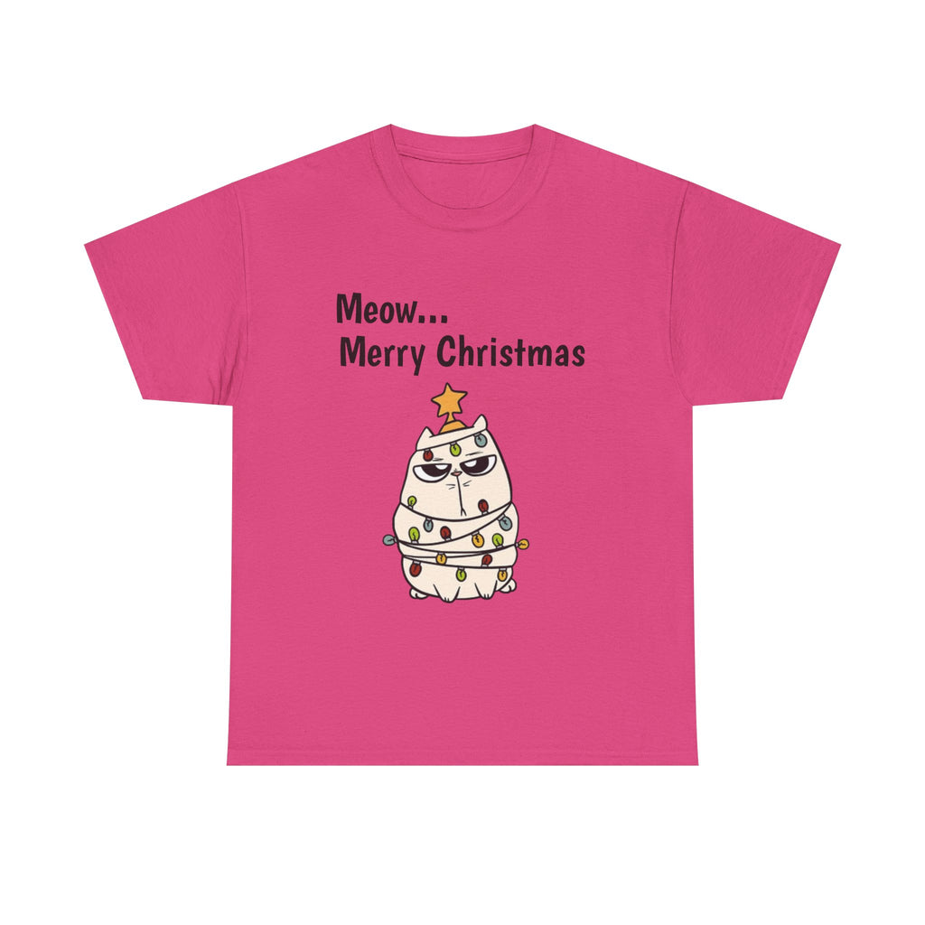 Cat Christmas Tree T-shirt — Grumpy Cat Wrapped in Lights Holiday Shirt