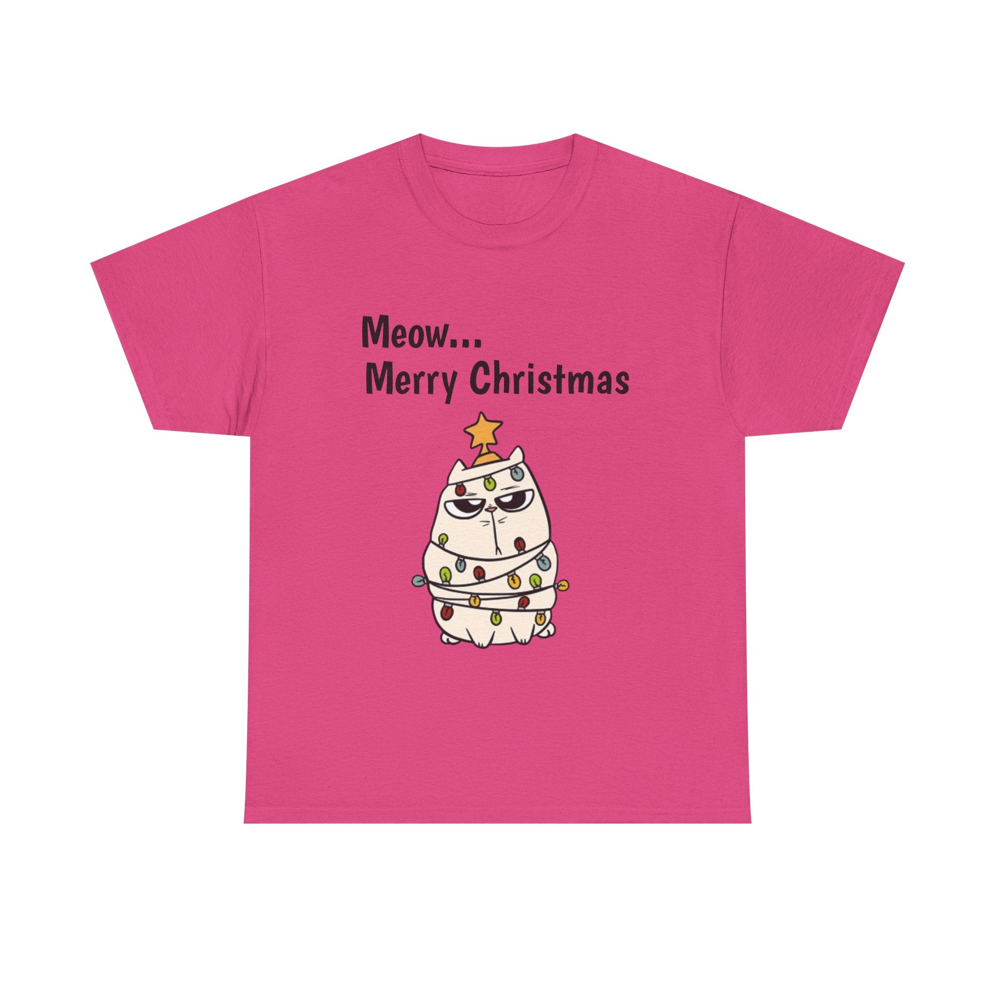 Cat Christmas Tree T-shirt — Grumpy Cat Wrapped in Lights Holiday Shirt