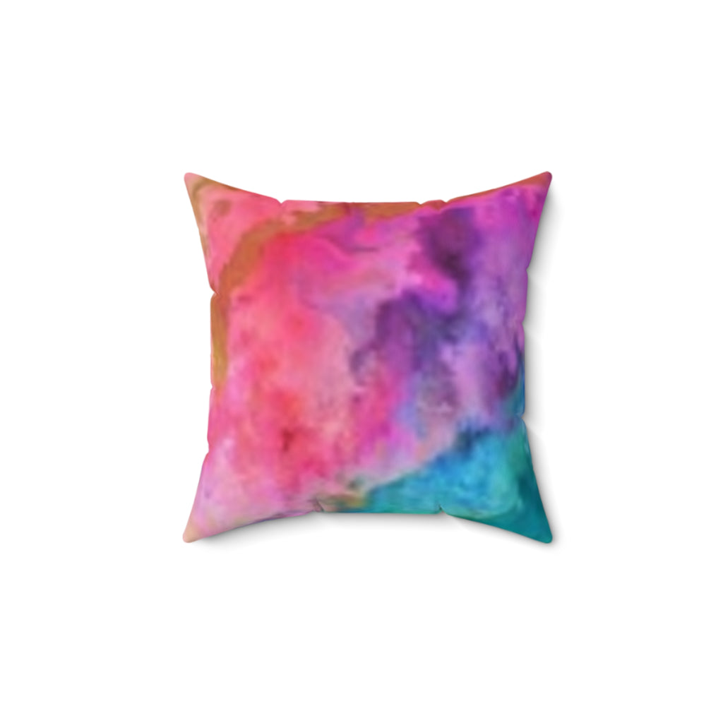 Watercolor Abstract Throw Pillow — Vibrant Pink Blue Decorative Cushion