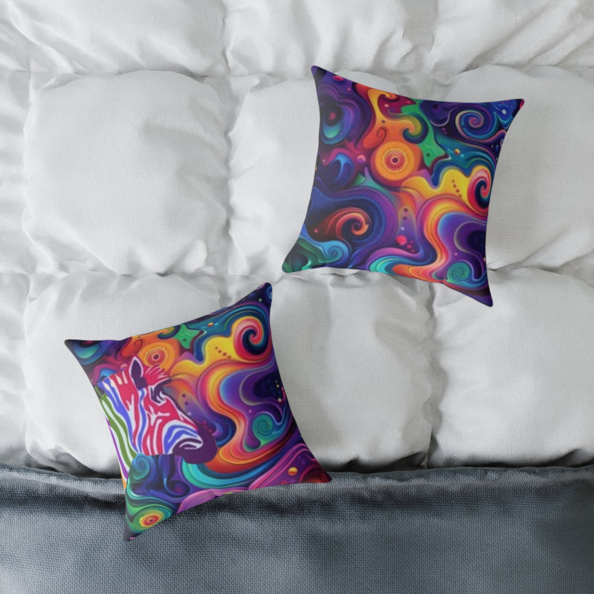 Psychedelic Zebra Swirl Square Throw Pillow