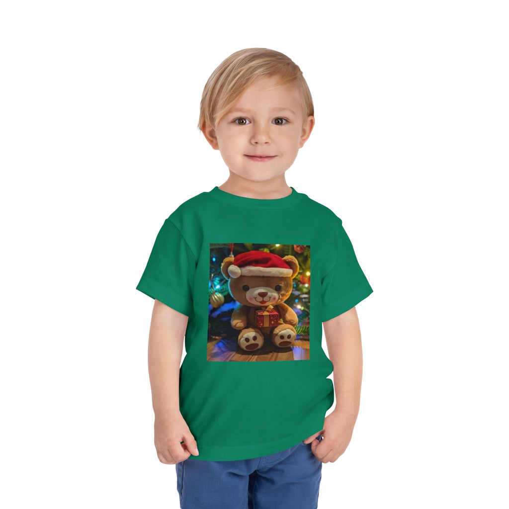 Toddler Tee — Christmas Teddy Bear with Santa Hat Holiday Shirt