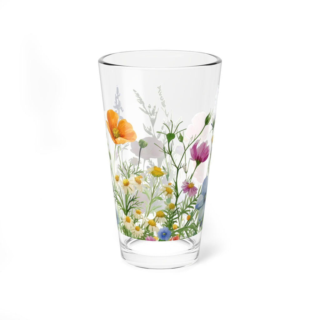16oz Floral Mixing Glass — Wildflower Cocktail & Bar Shaker Glass