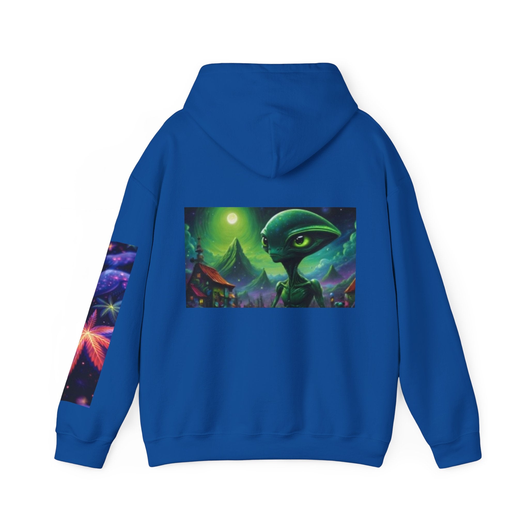 Alien Landscape Hoodie — Cosmic Moonscape & Green Alien Graphic Sweatshirt