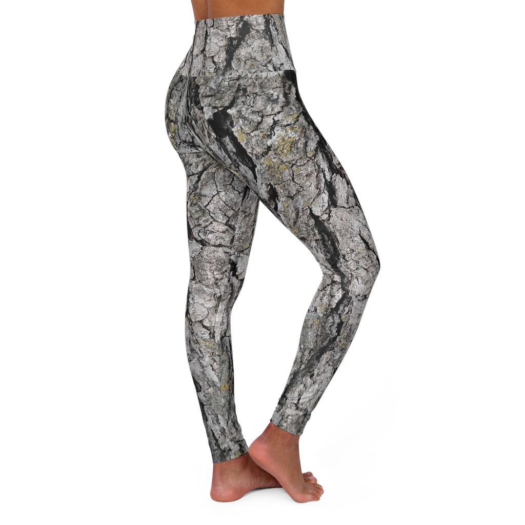 Bark Texture High-Waist Yoga Leggings — Tree Bark Print All-Over