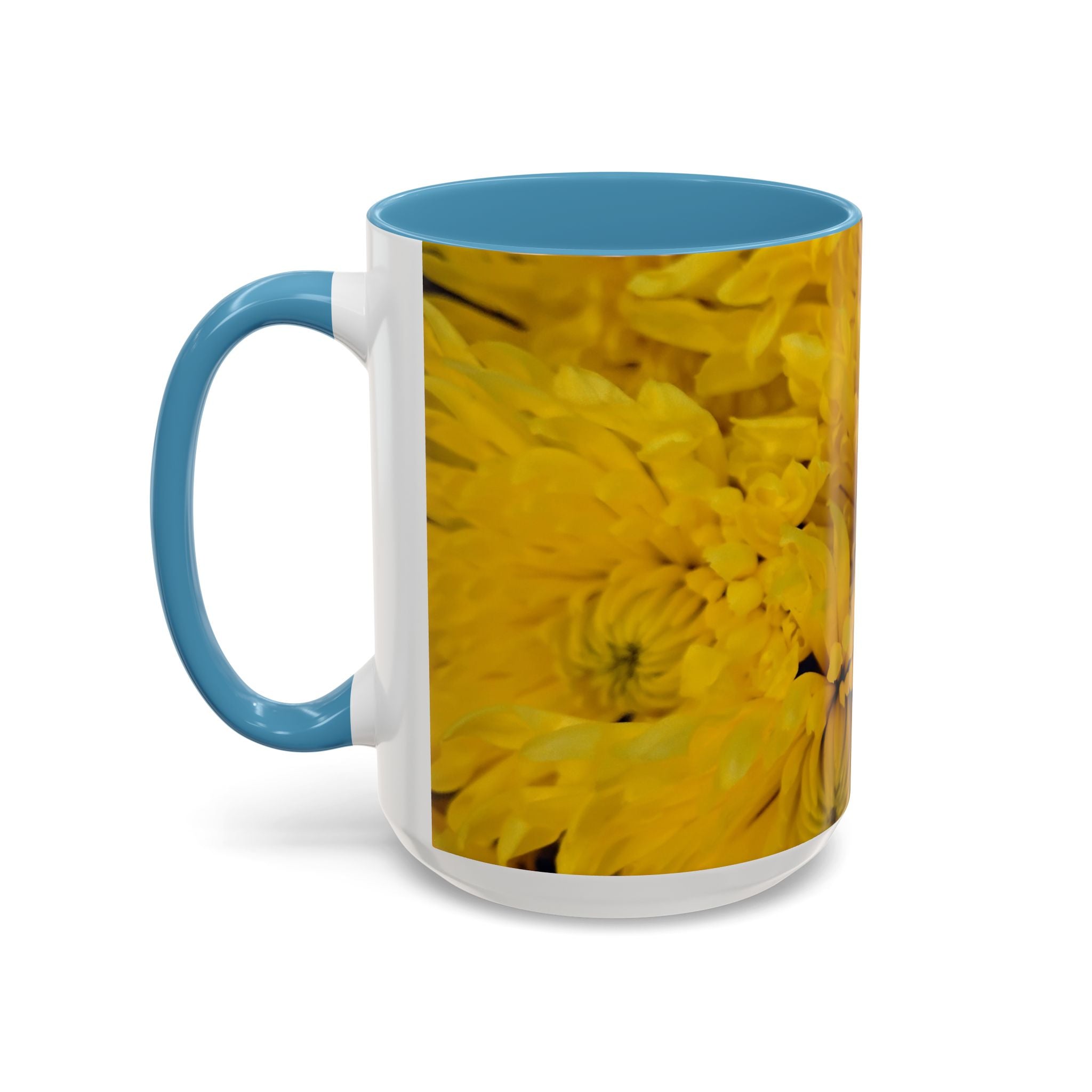Yellow Chrysanthemum Accent Coffee Mug — Floral 11/15oz Tea Cup
