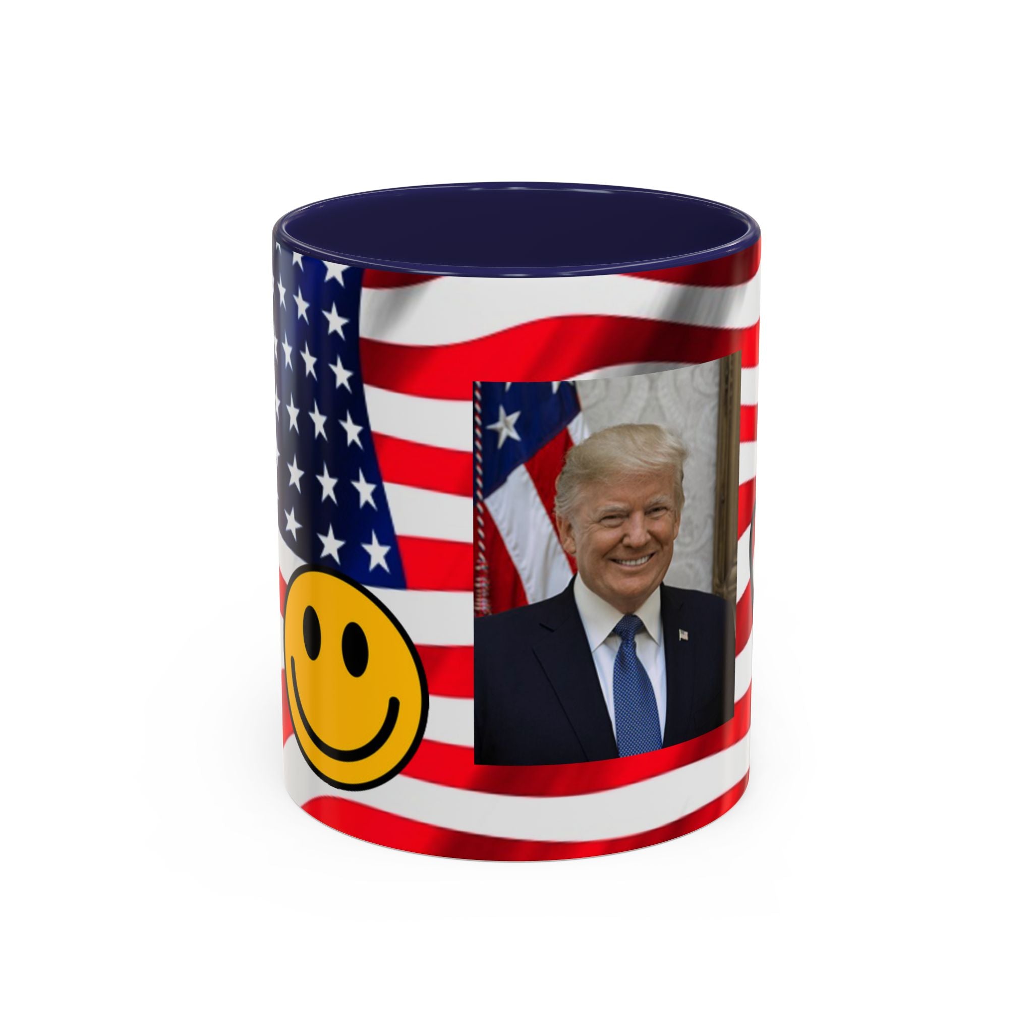 Mug à café patriotique du président TRUMP — Drapeau américain, signe de la paix et sourire