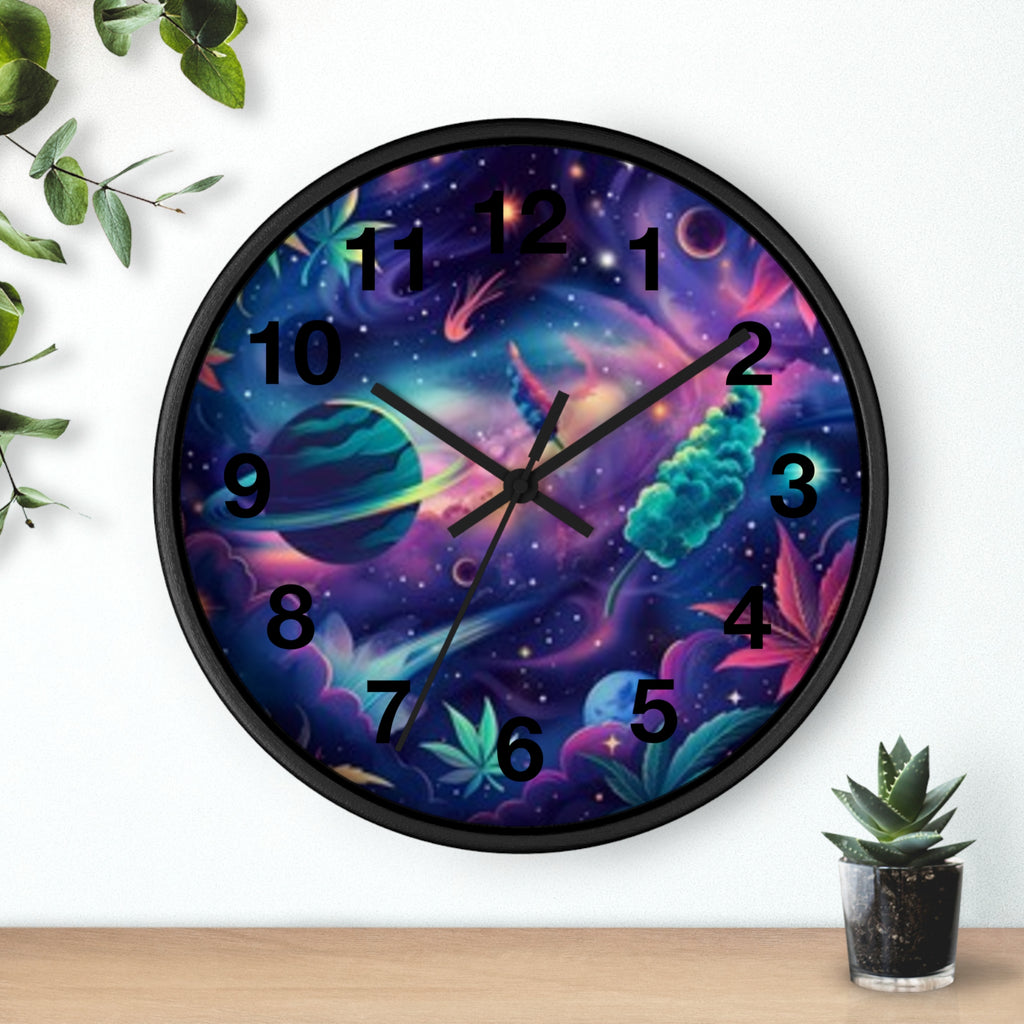 Cosmic Cannabis Wall Clock — Psychedelic Space Marijuana Art Clock