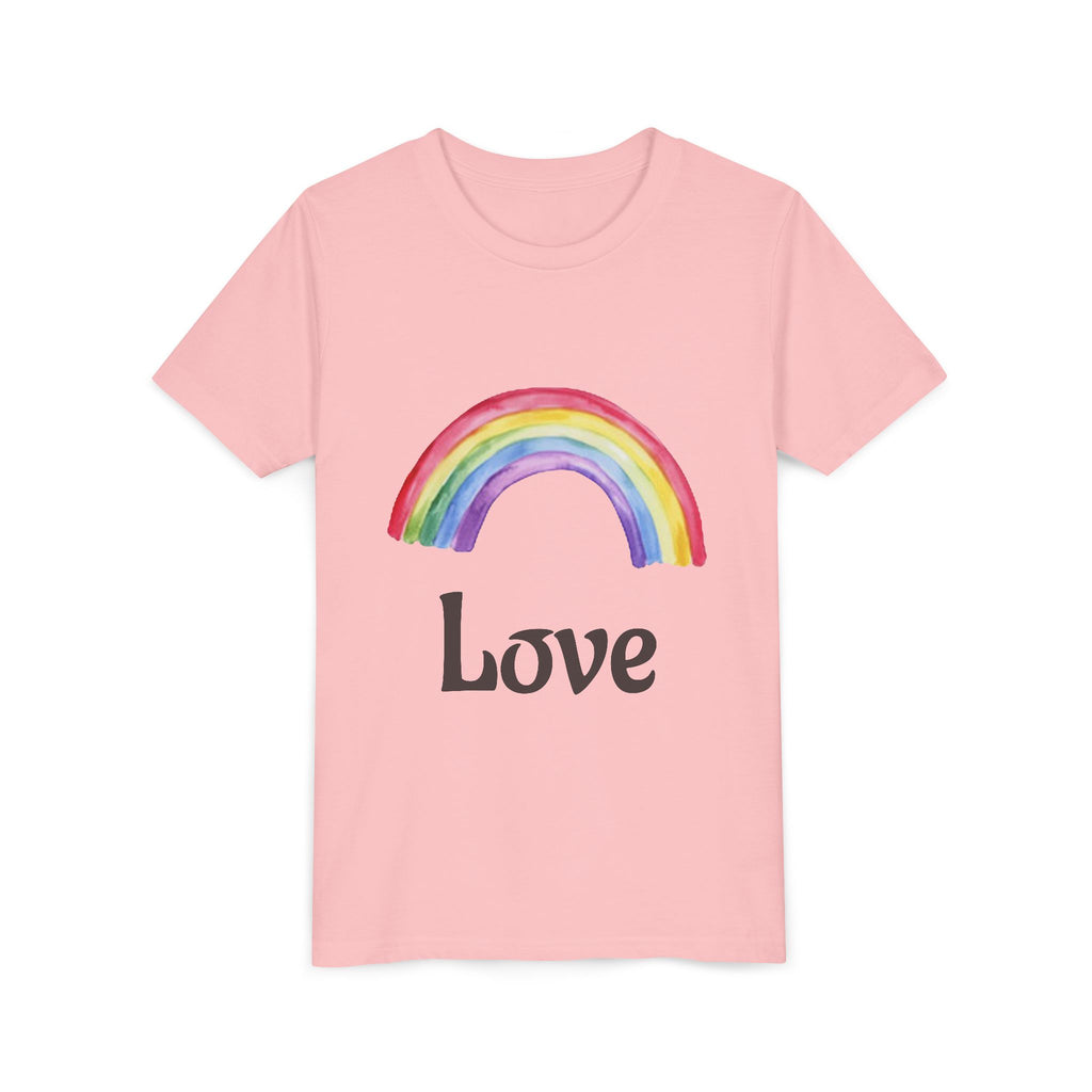 Youth T-shirt — Watercolor Rainbow & Paint Stroke American Flag Kids Shirt