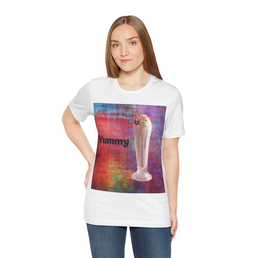Yummy Strawberry Milkshake Tee - Retro Colorful Ice Cream Soda Graphic T-Shirt