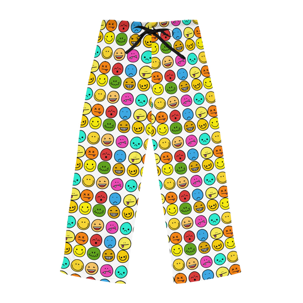 Women's Emoji Print Lounging Pants — Colorful Smiley Face Lounge Sleepwear