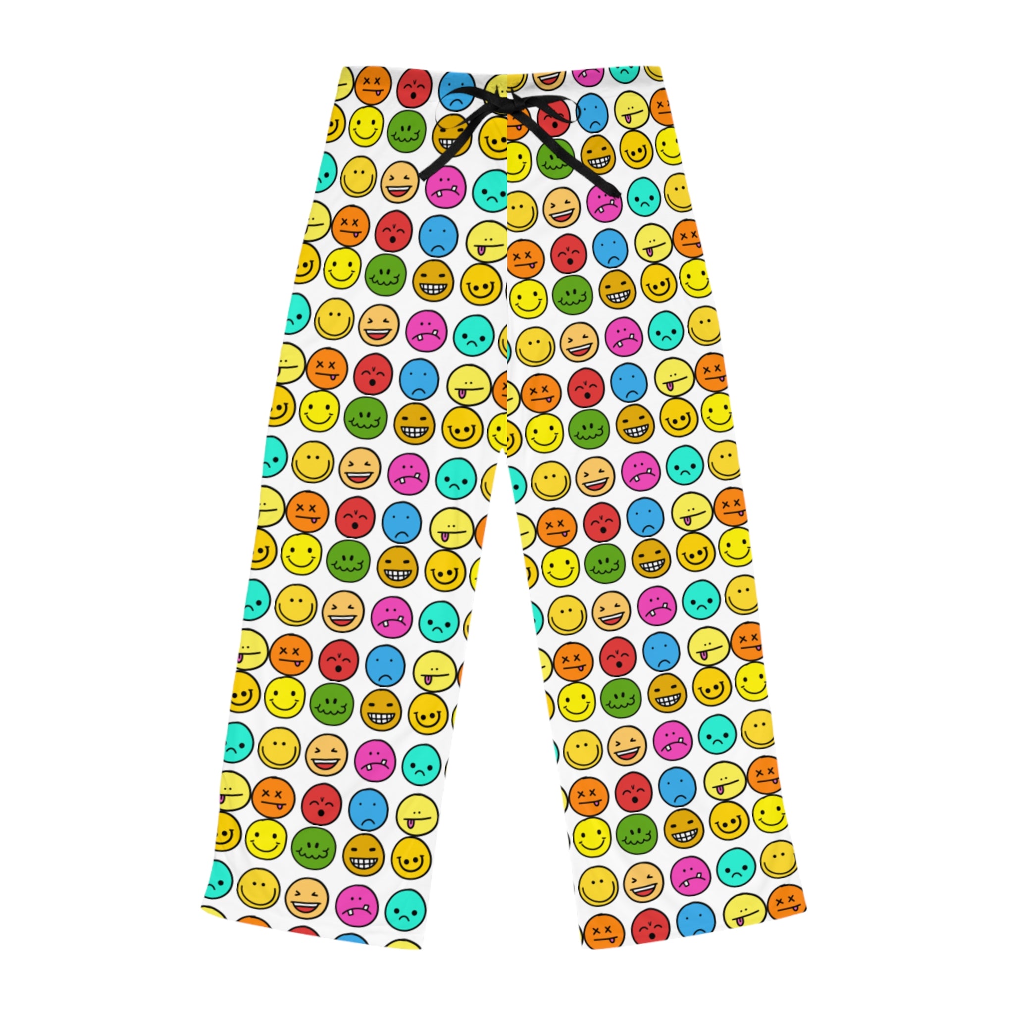 Women's Emoji Print Lounging Pants — Colorful Smiley Face Lounge Sleepwear