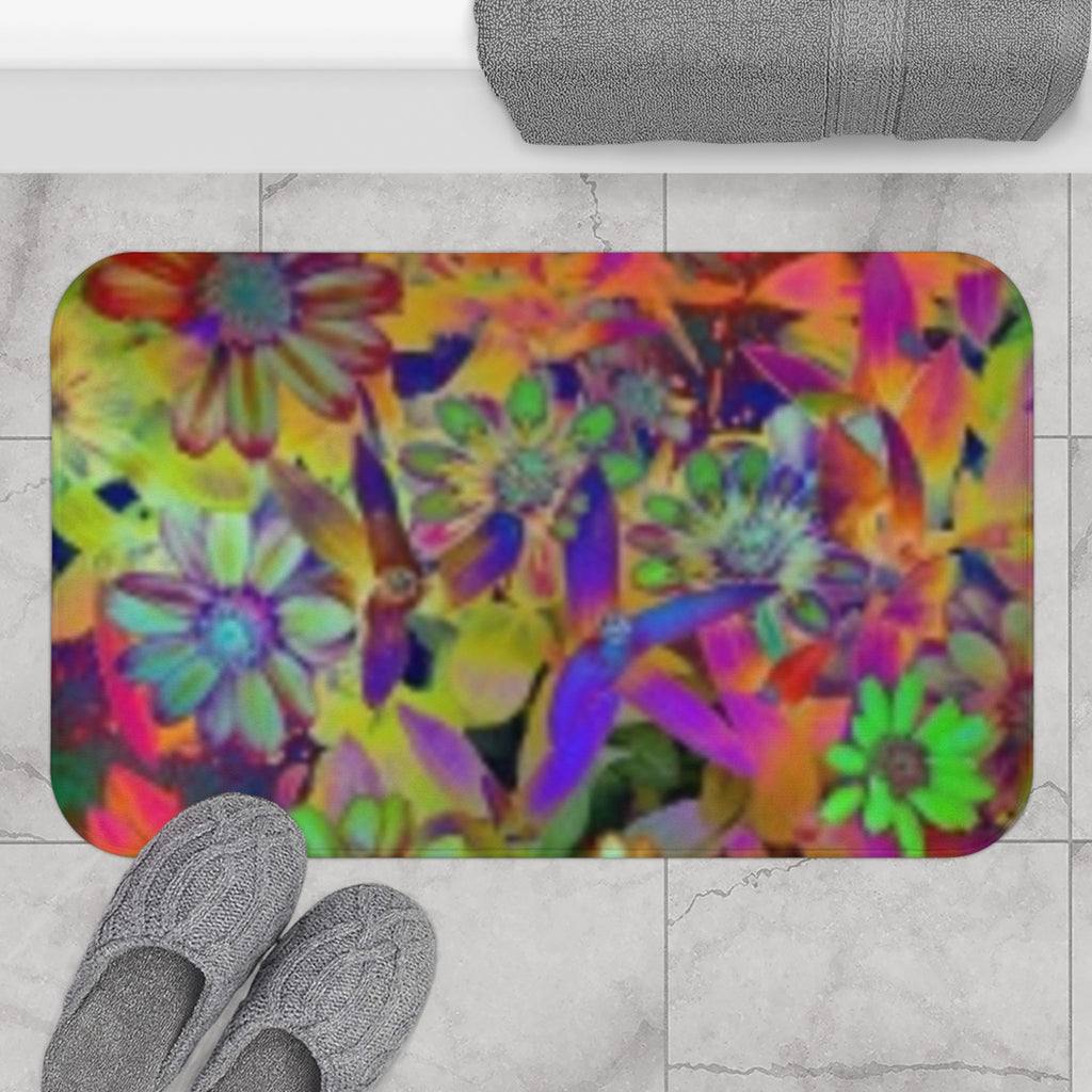 Psychedelic Floral Bath Mat — Colorful Daisy Anti‑Slip Bathroom Rug