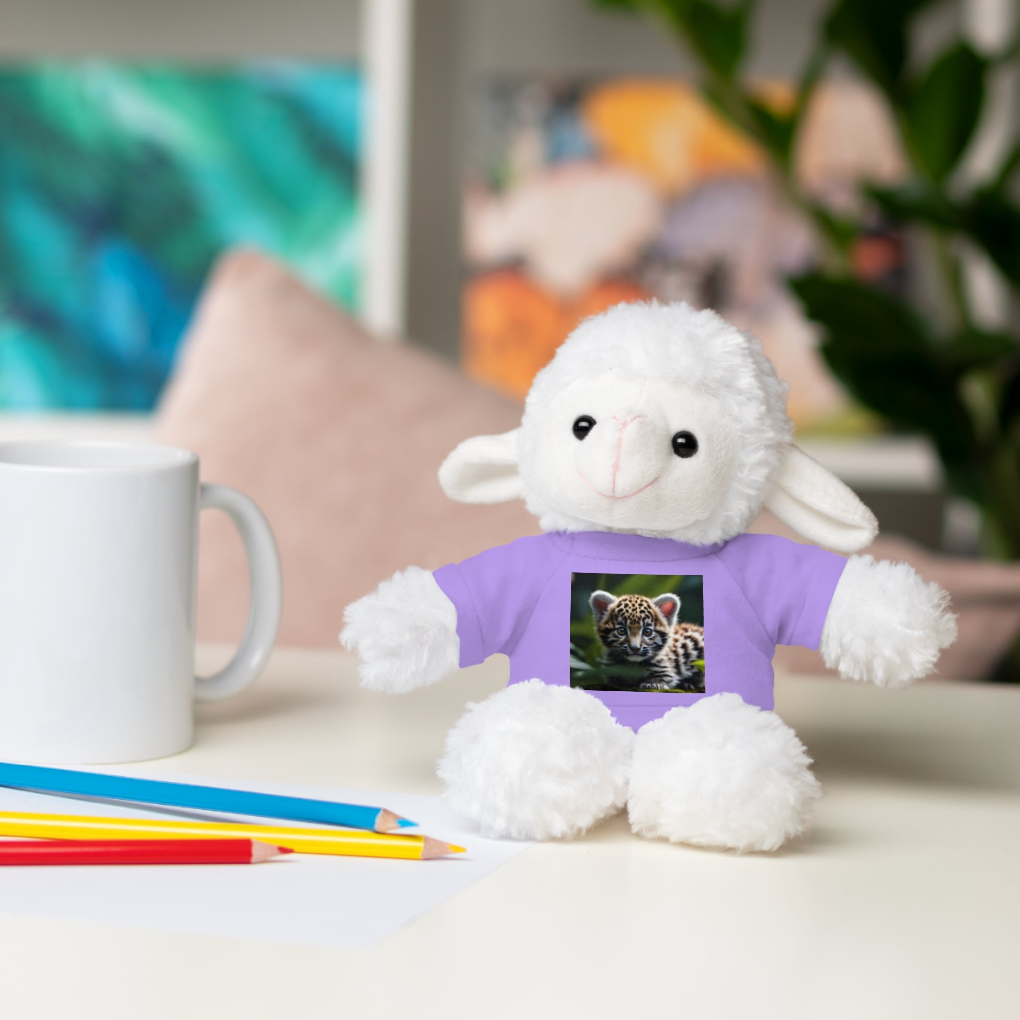 Plush Teddy Bear with Leopard Cub Tee — Cute Animal Gift for Kids & Wildlife Lovers