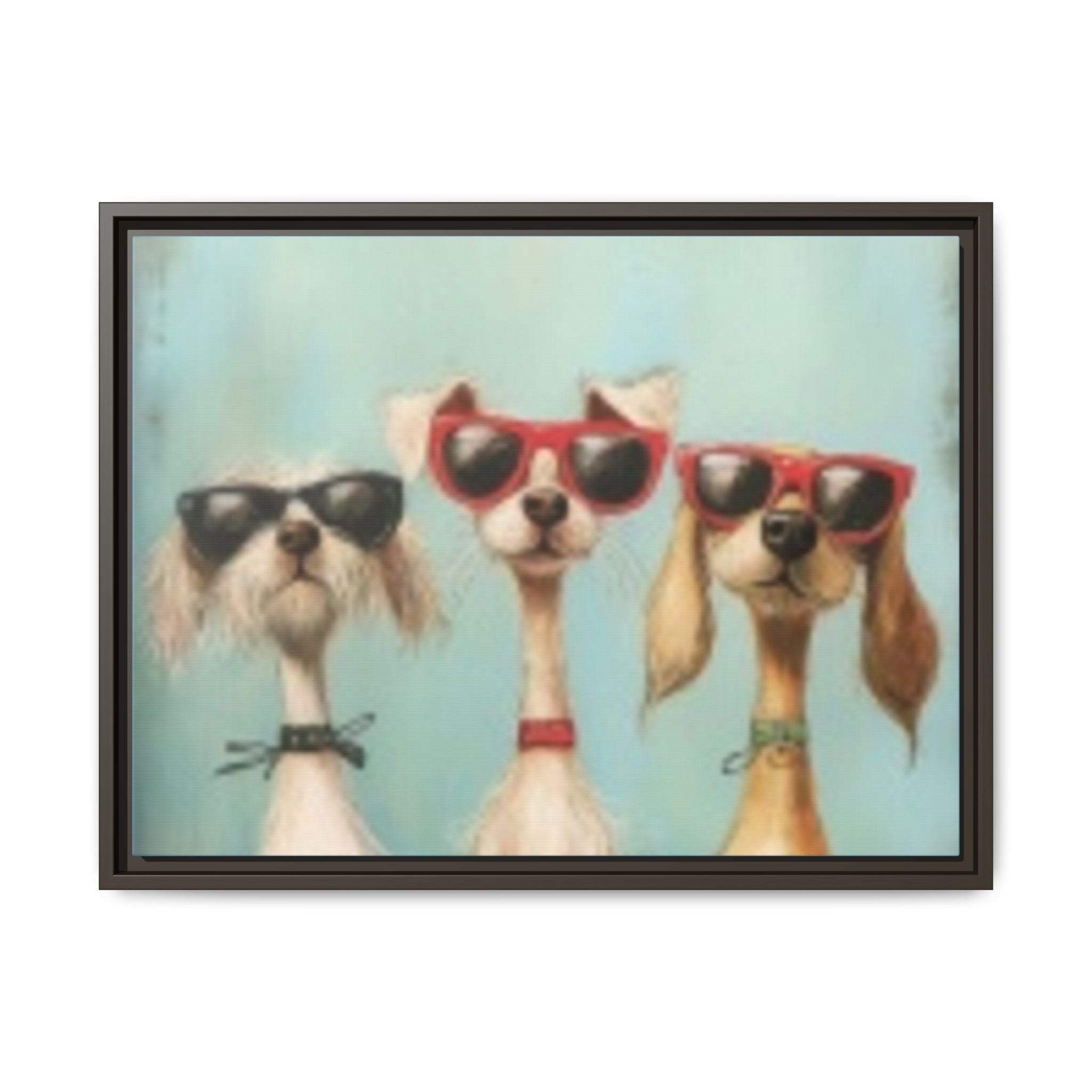 Framed Matte Canvas — Three Cool Dogs in Sunglasses Wall Art