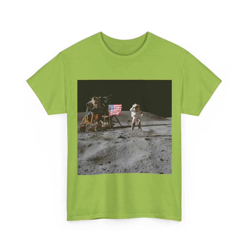 Moon Landing Graphic Tee — Astronaut Flag Photo T-Shirt