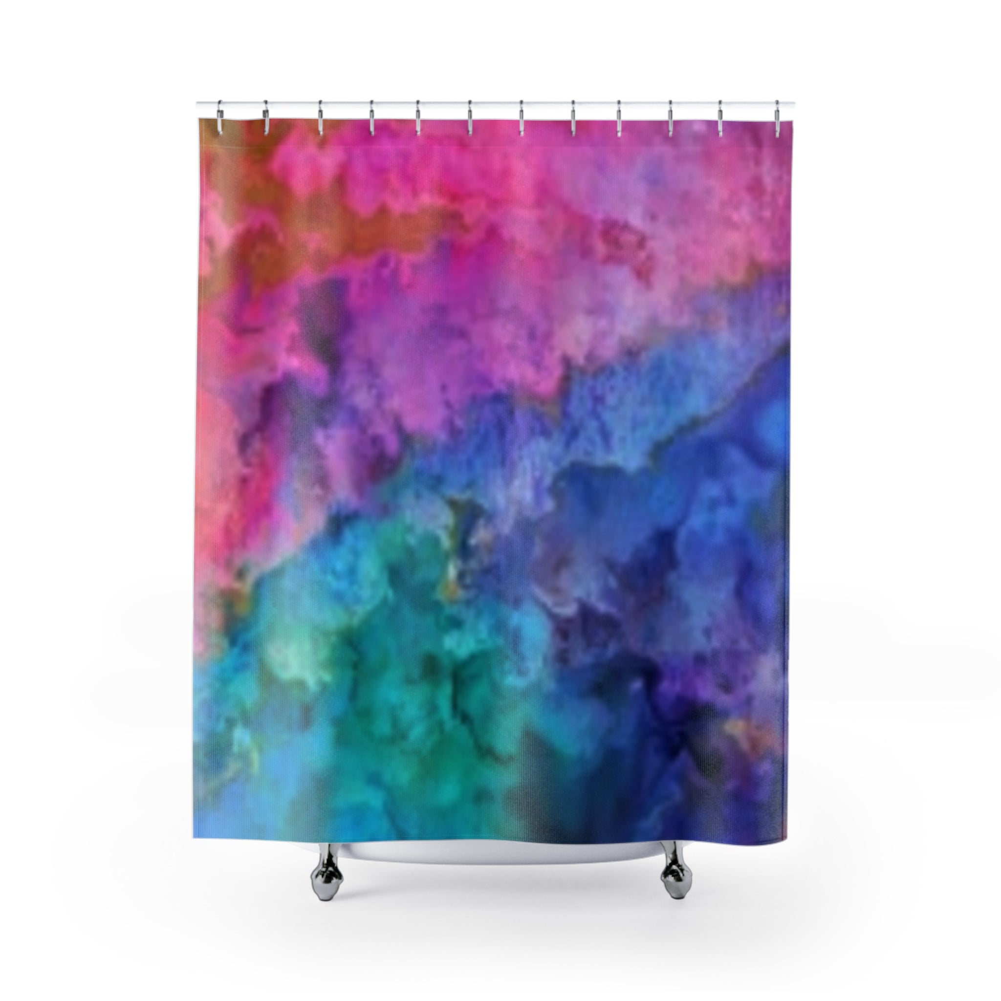 Abstract Watercolor Shower Curtain — Vibrant Pink Blue Ombre Bathroom Decor