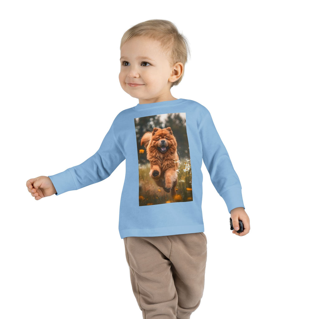 Toddler Long Sleeve Tee — Joyful Running Chow Chow Dog Photo Tee