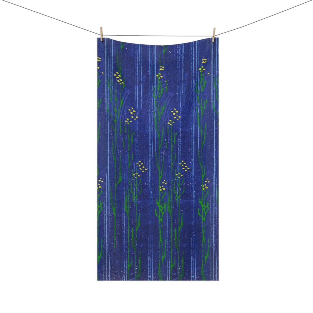 Floral Stripe Cotton Towel — Blue Botanical Beach & Bath Towel