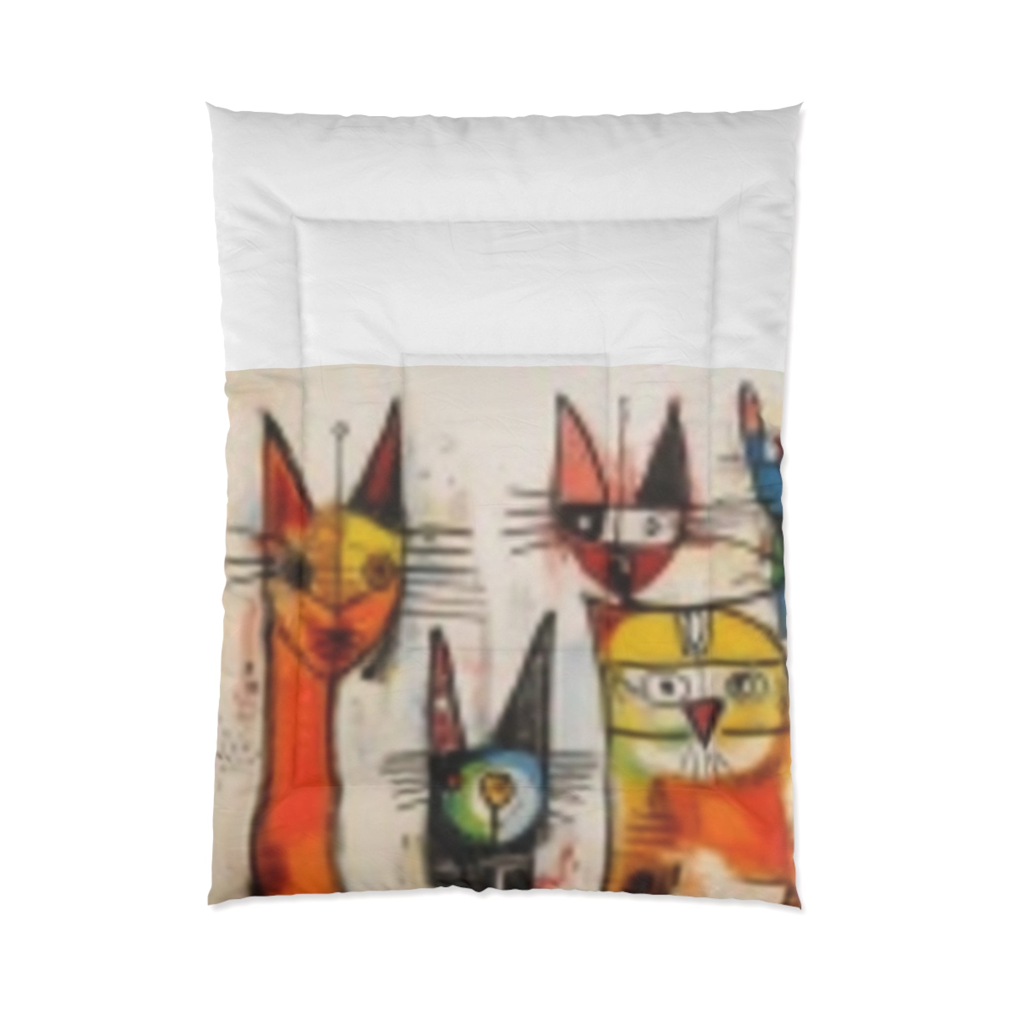 Colorful Abstract Cats Comforter — Modern Artistic Cat Bedding