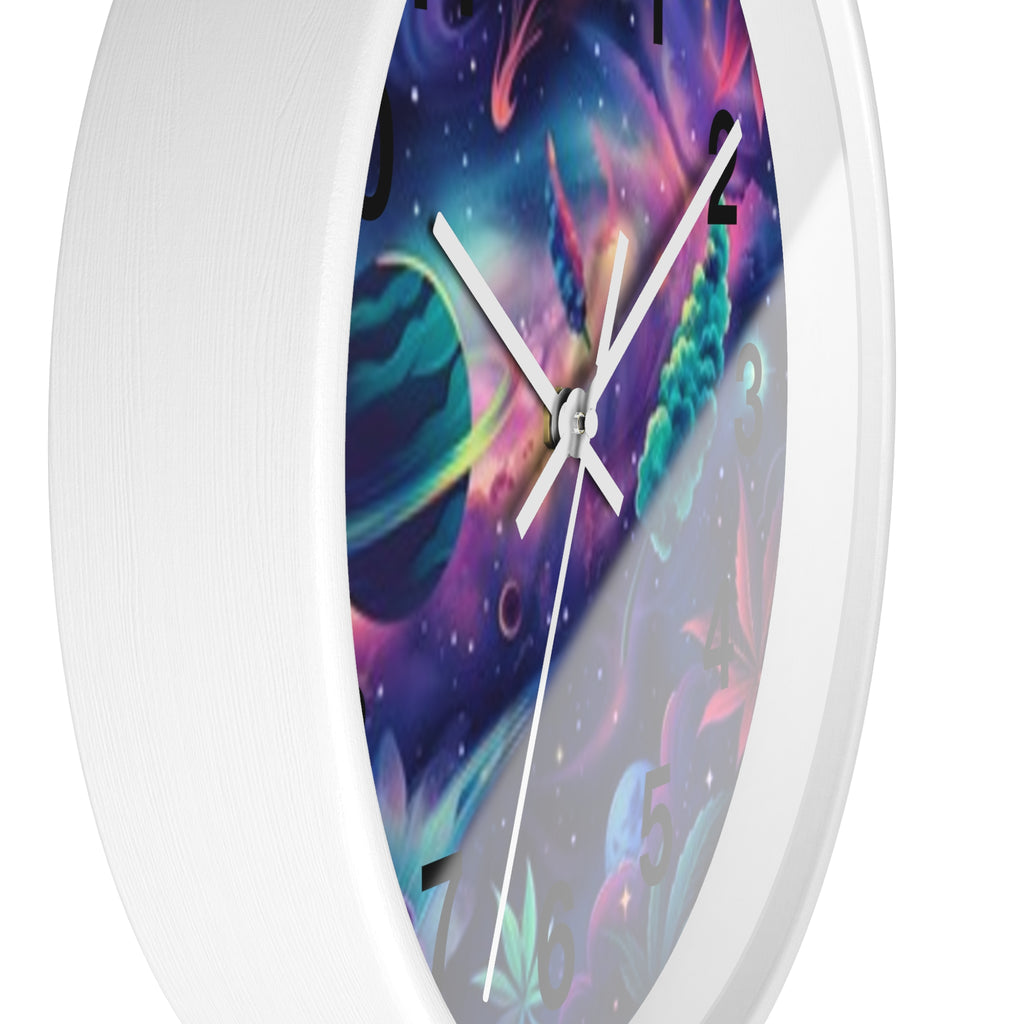 Cosmic Cannabis Wall Clock — Psychedelic Space Marijuana Art Clock