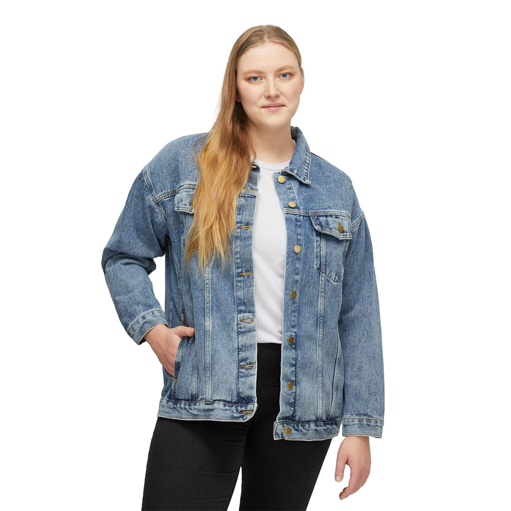 Women's Denim Jacket — Cute Cartoon Brain, Shooting the Finger  Character Back Graphic
