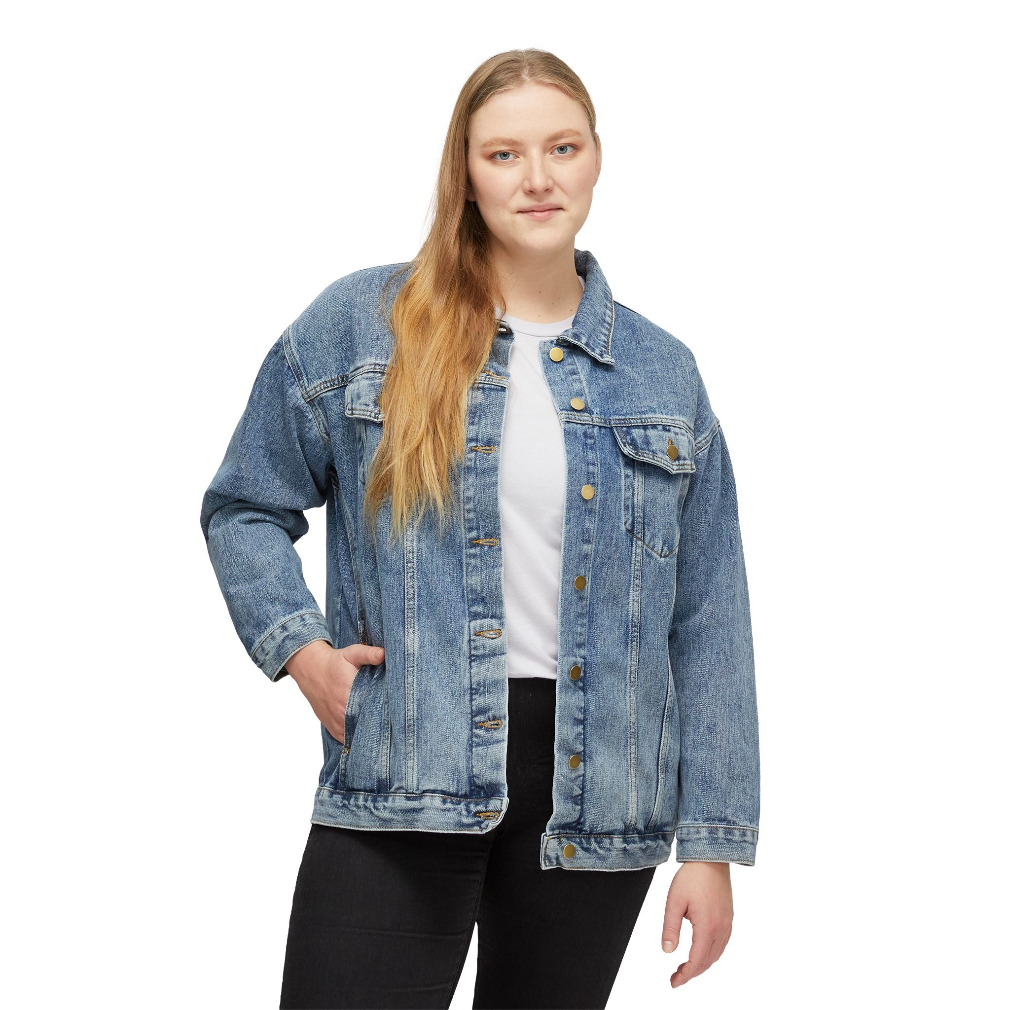 Women's Denim Jacket — Cute Cartoon Brain, Shooting the Finger  Character Back Graphic