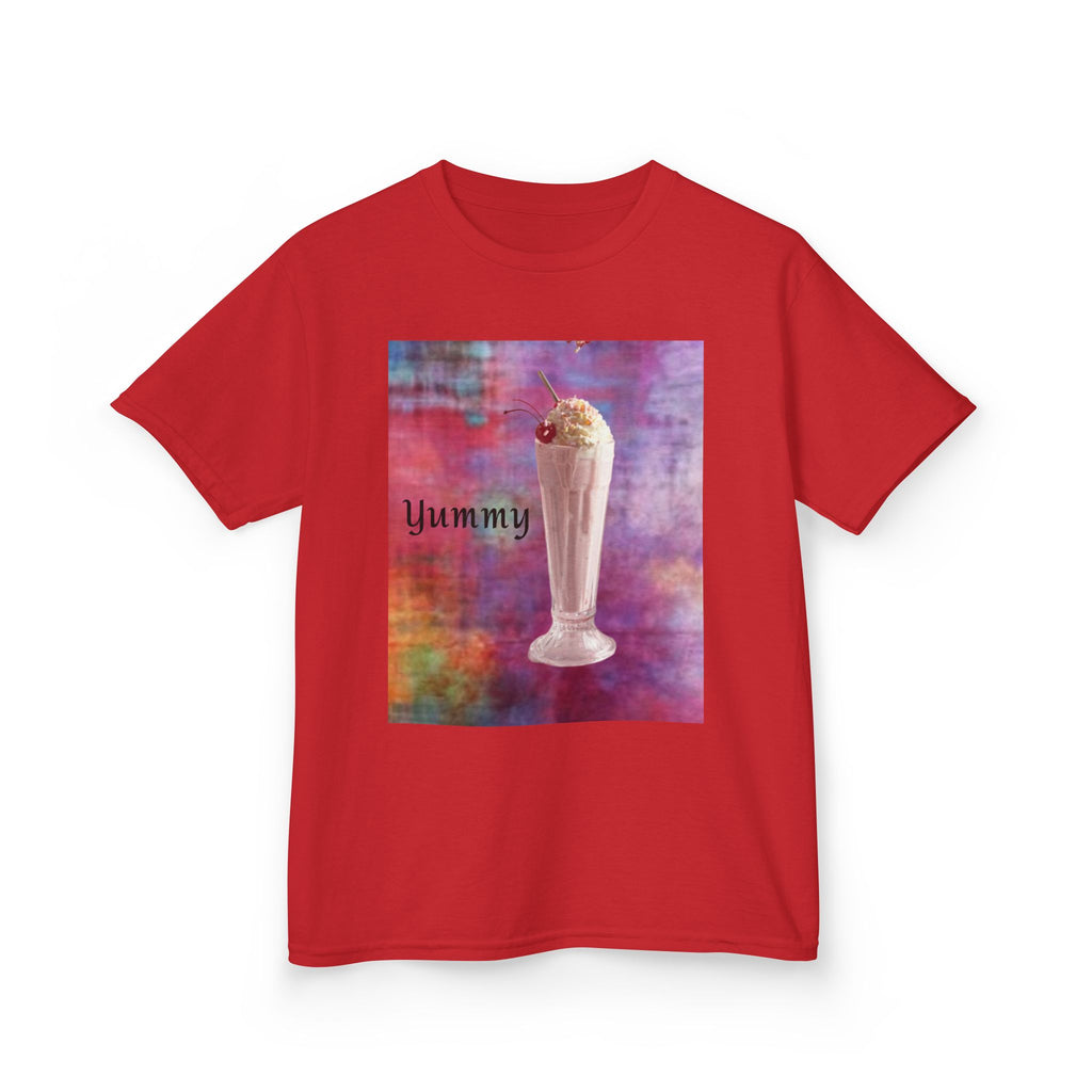 Kids T-shirt — Yummy Strawberry Shake ~ Colorful Abstract Watercolor Square Art