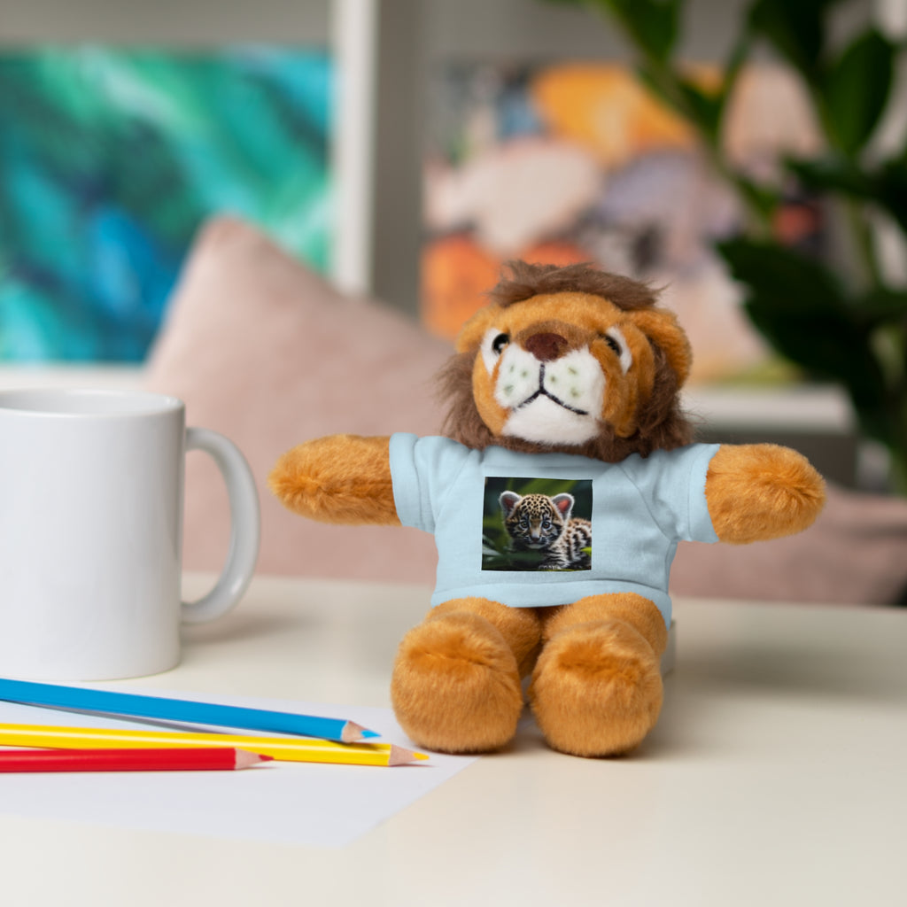 Plush Teddy Bear with Leopard Cub Tee — Cute Animal Gift for Kids & Wildlife Lovers