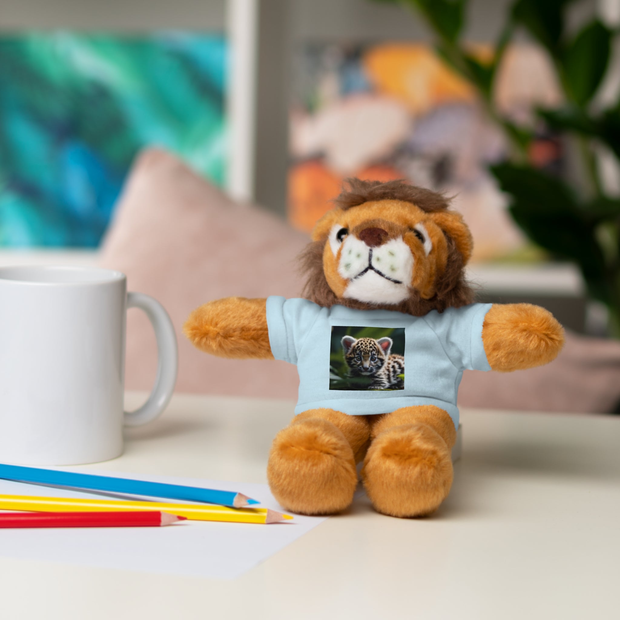 Plush Teddy Bear with Leopard Cub Tee — Cute Animal Gift for Kids & Wildlife Lovers