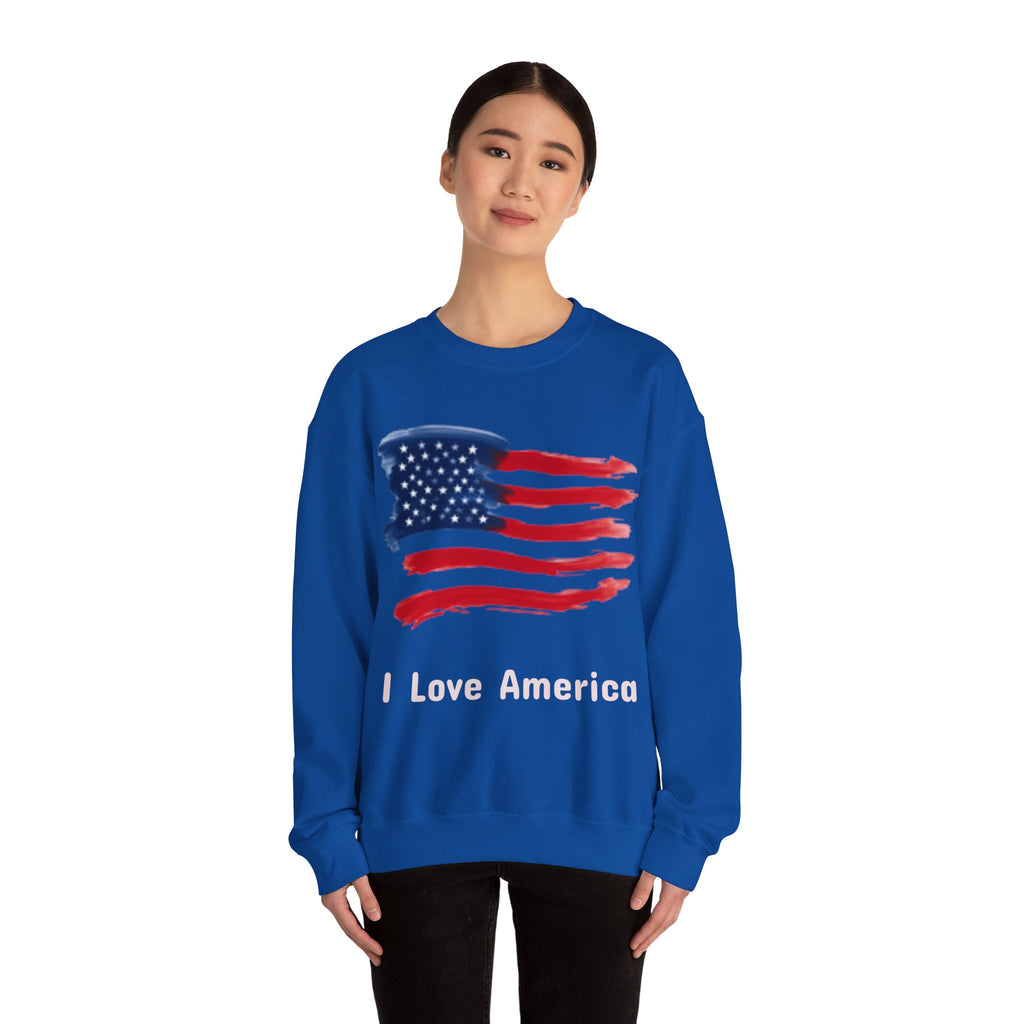 American Flag Crewneck Sweatshirt & Texas Longhorn  — Distressed Watercolor USA Graphic