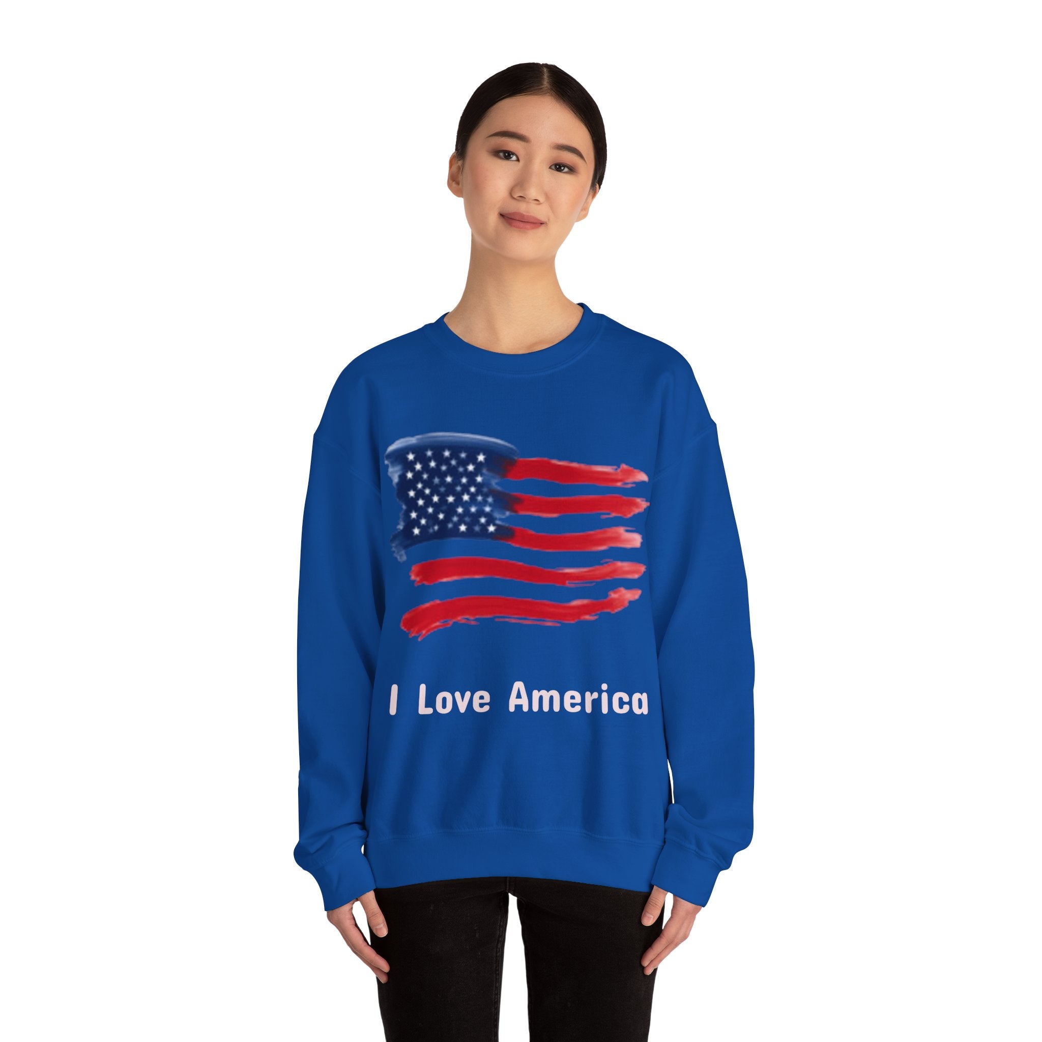 American Flag Crewneck Sweatshirt & Texas Longhorn  — Distressed Watercolor USA Graphic