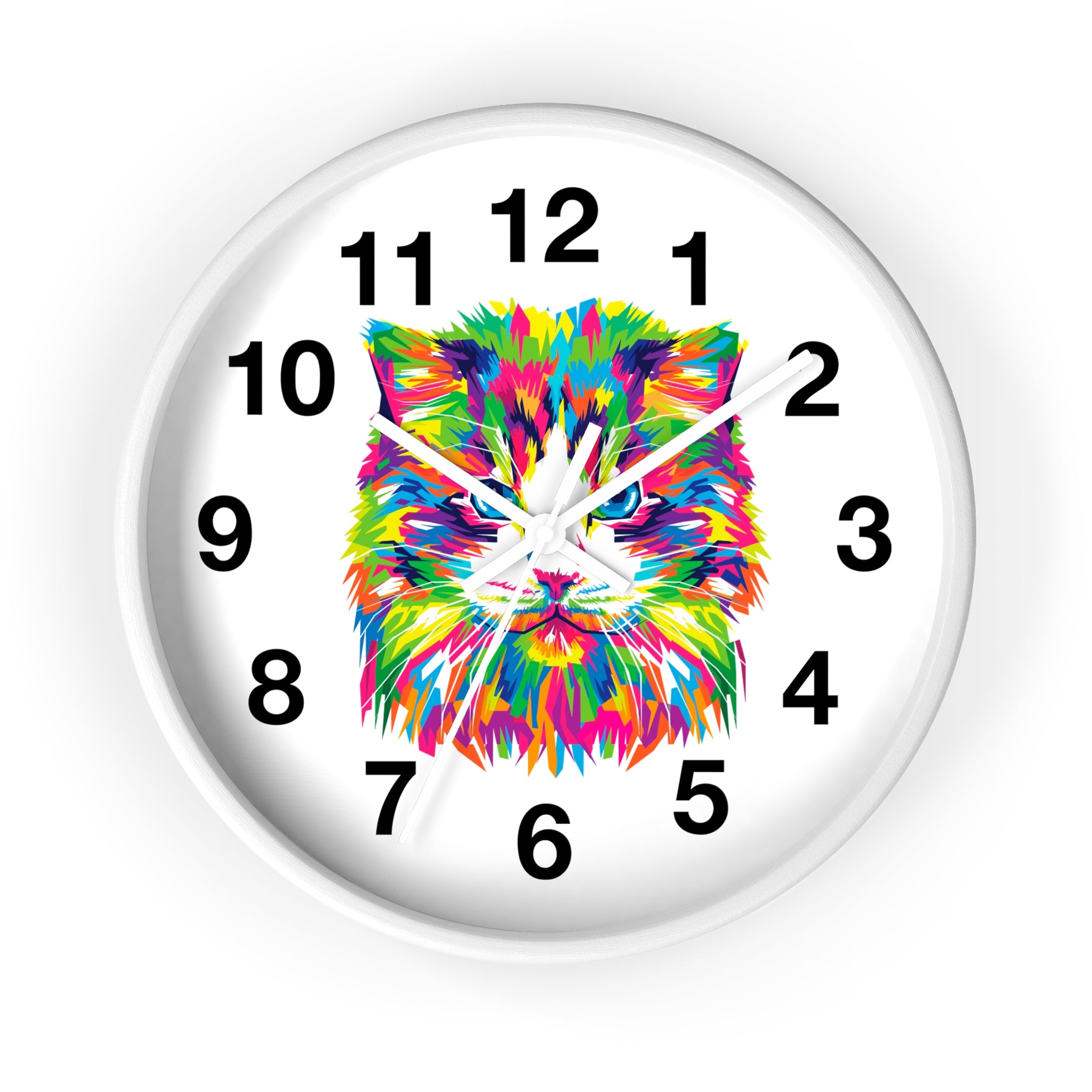 Colorful Cat Wall Clock — Vibrant Pop-Art Cat Face Timepiece