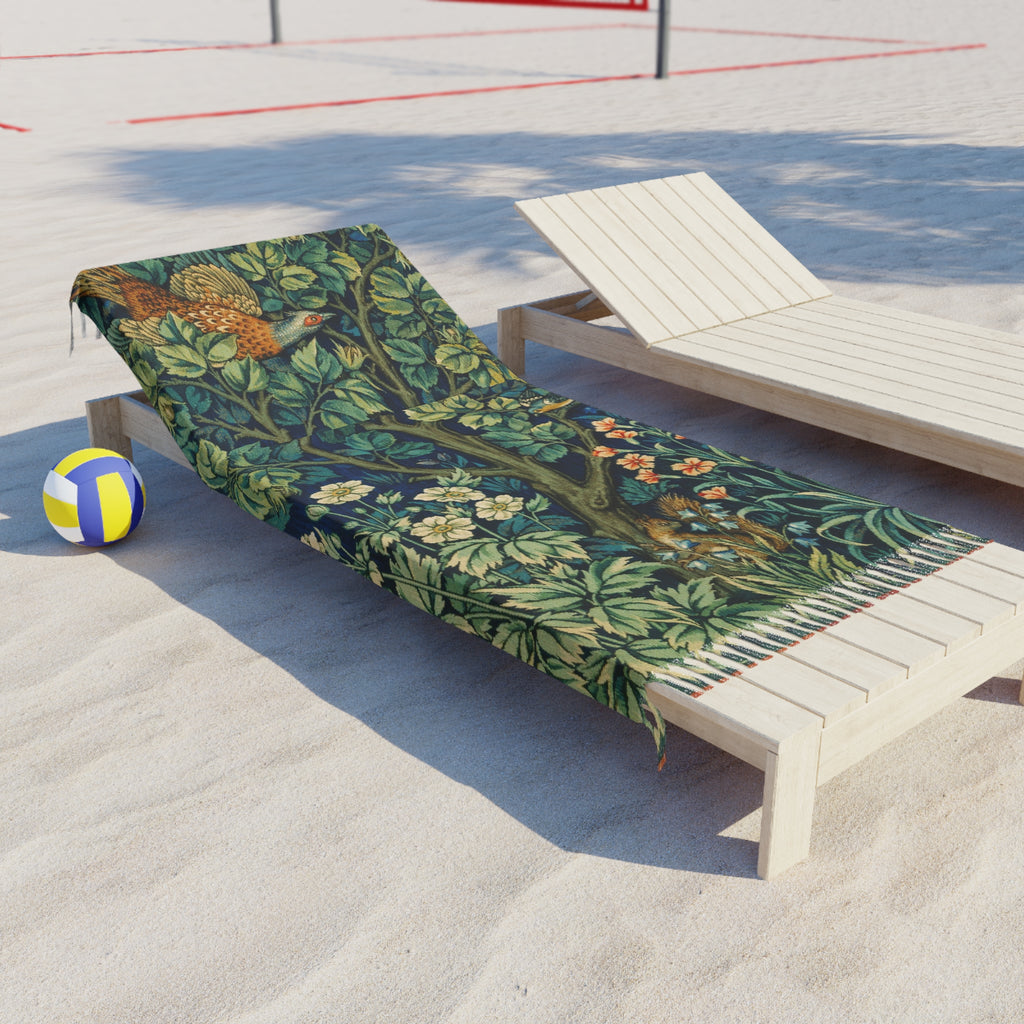 Boho Beach Towel — Vintage Floral & Bird Turkish Peshtemal