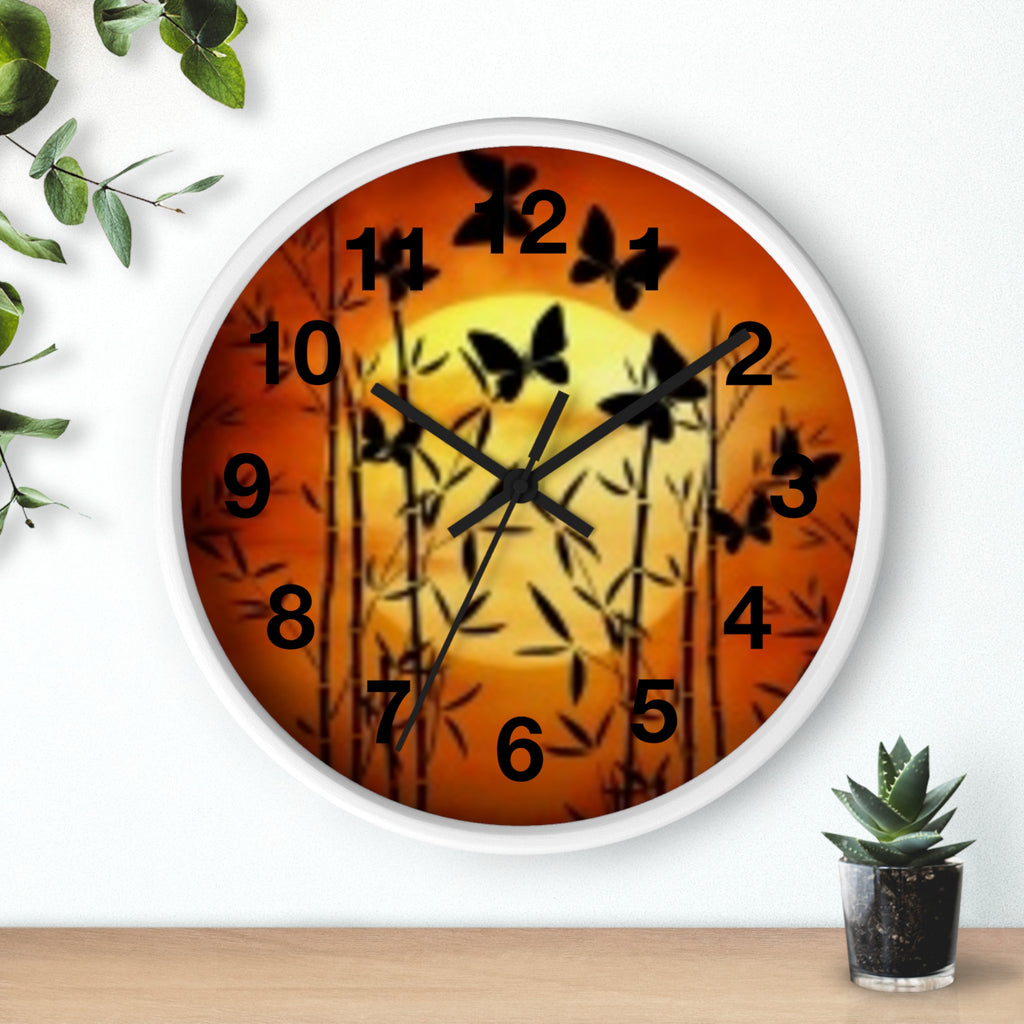 Butterfly Sunset Wall Clock — Bamboo Silhouette Home Decor