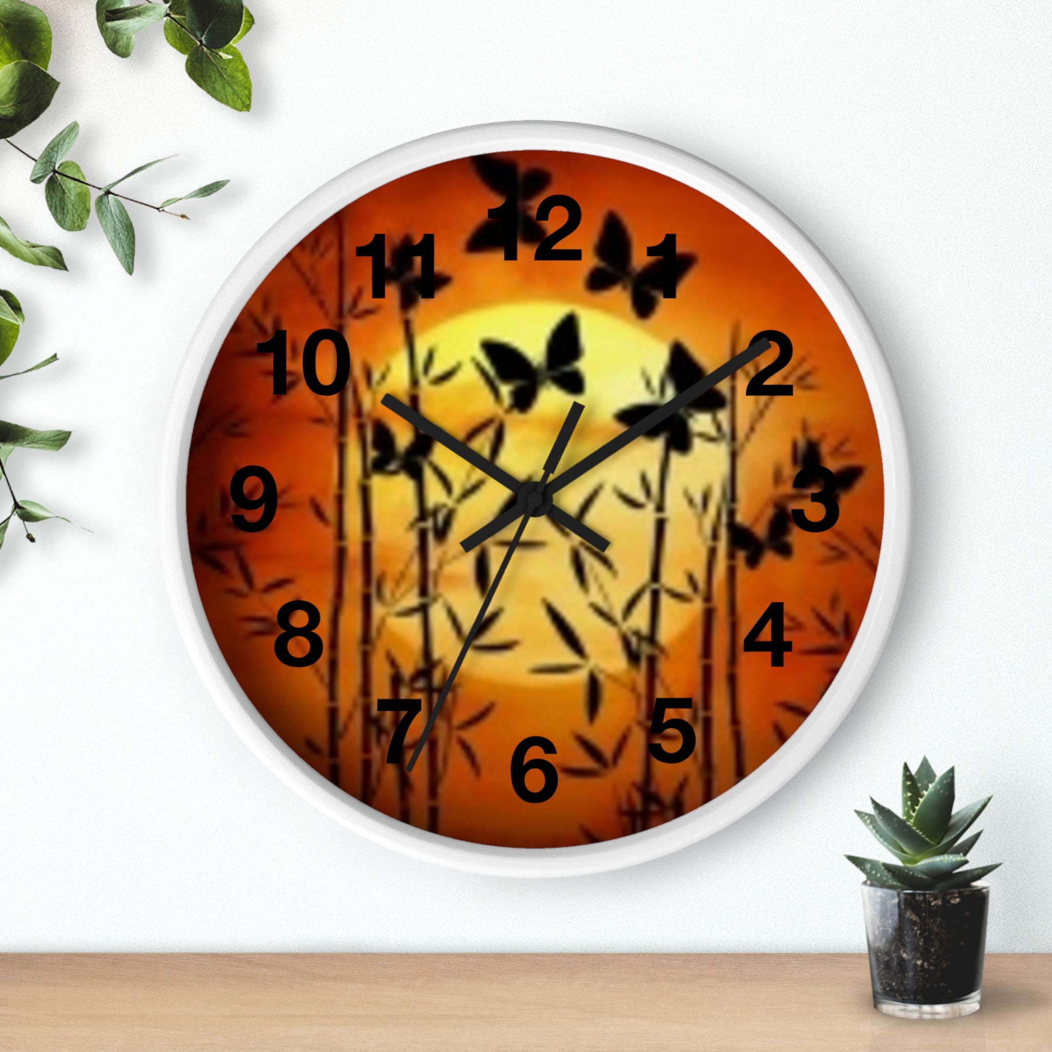 Butterfly Sunset Wall Clock — Bamboo Silhouette Home Decor