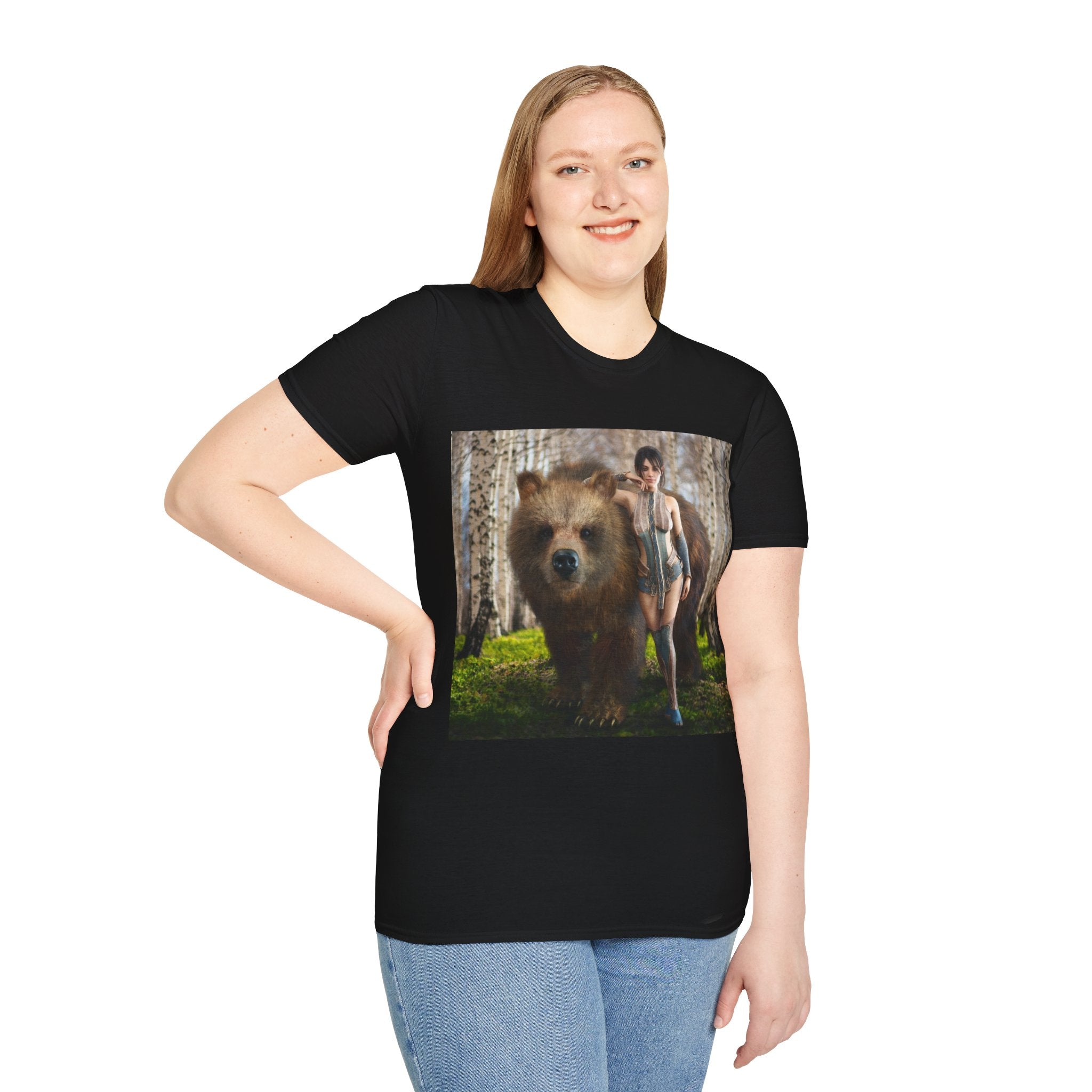 Bear Companion with a Sexy Woman T‑Shirt — Forest Muse Graphic T-shirt