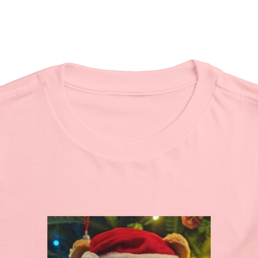 Toddler Tee — Christmas Teddy Bear with Santa Hat Holiday Shirt