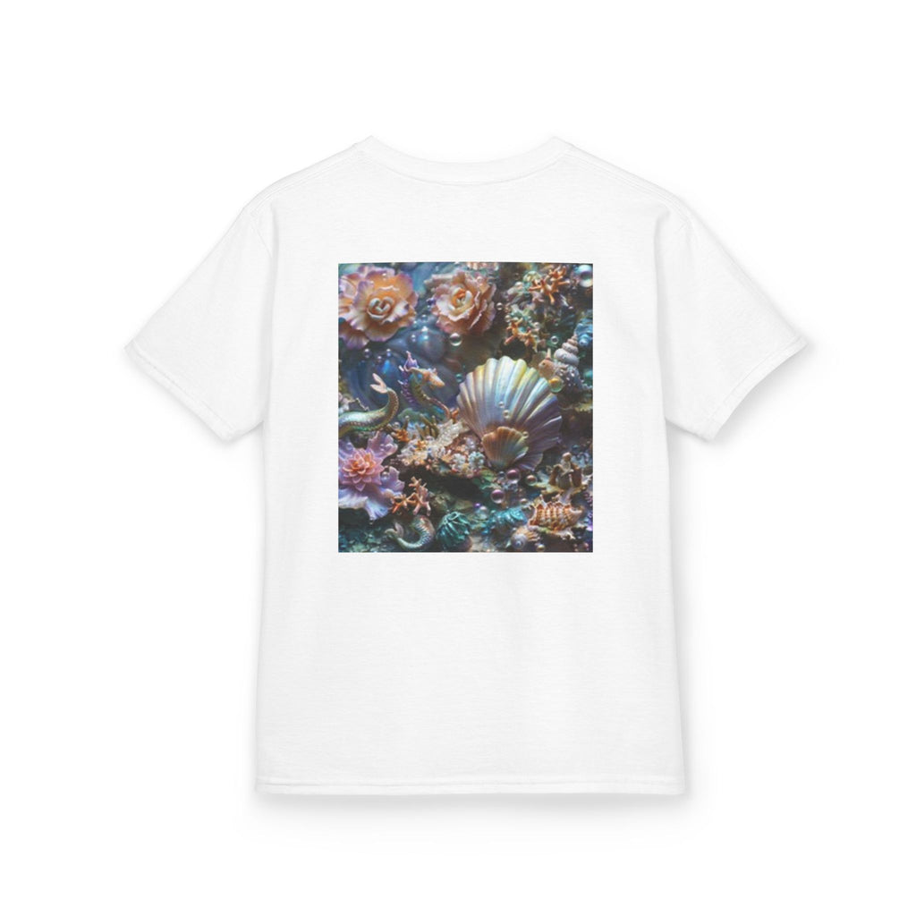 Kids Dolphin Sunset & Shells T-Shirt — Colorful Underwater Ocean Scene